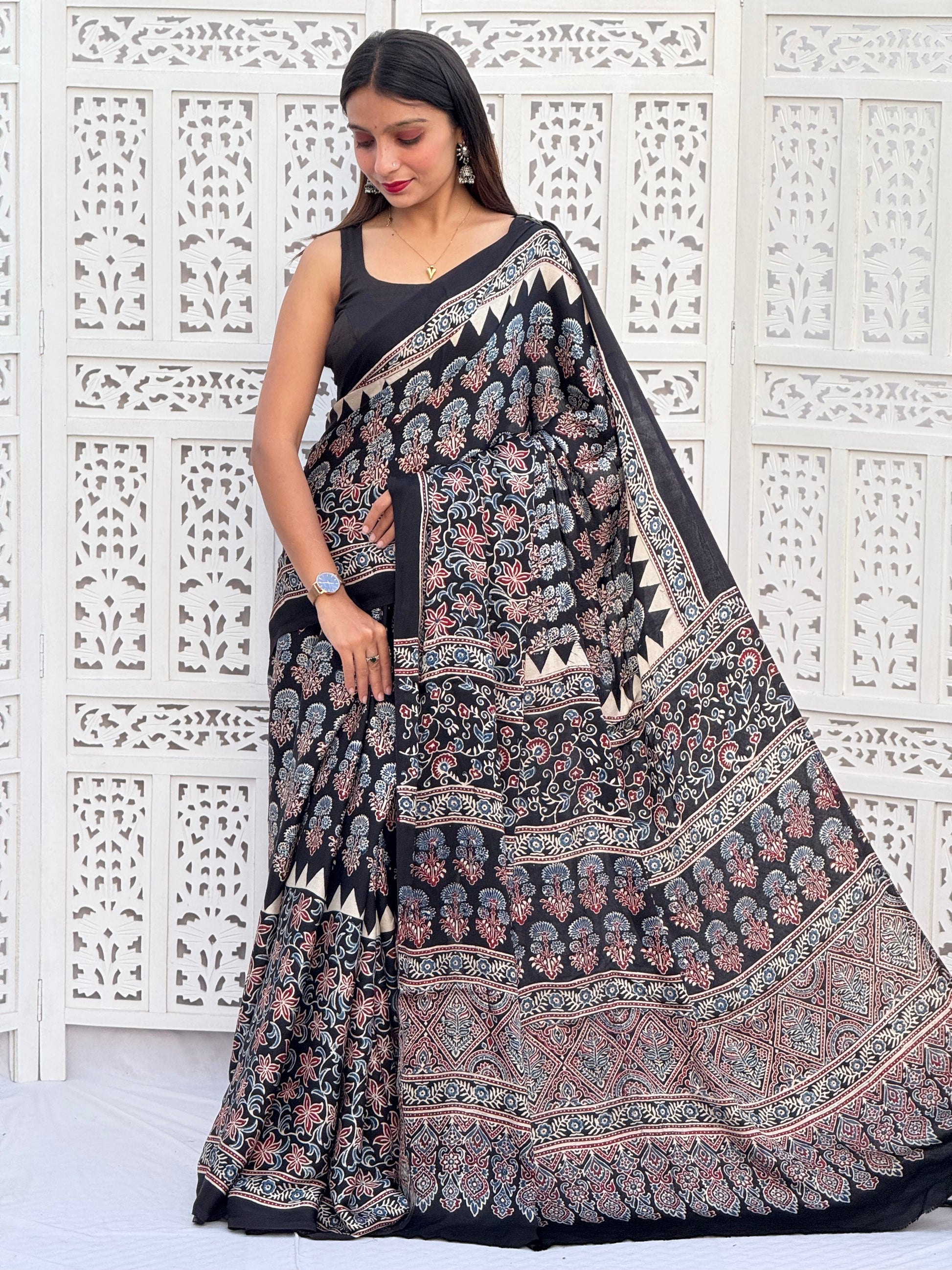 Ajrakh Modal Silk Saree
