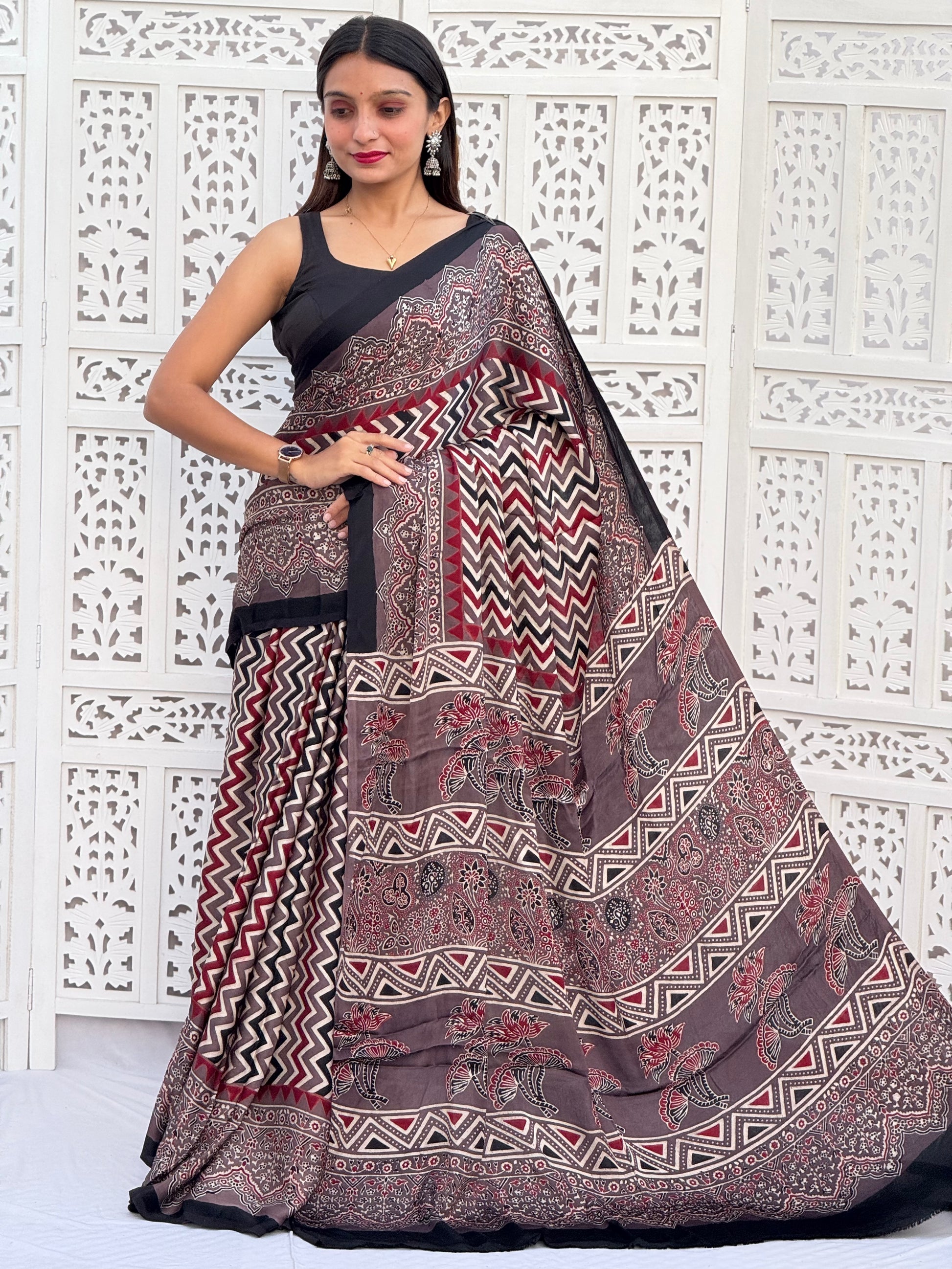 Ajrakh Modal Silk Saree