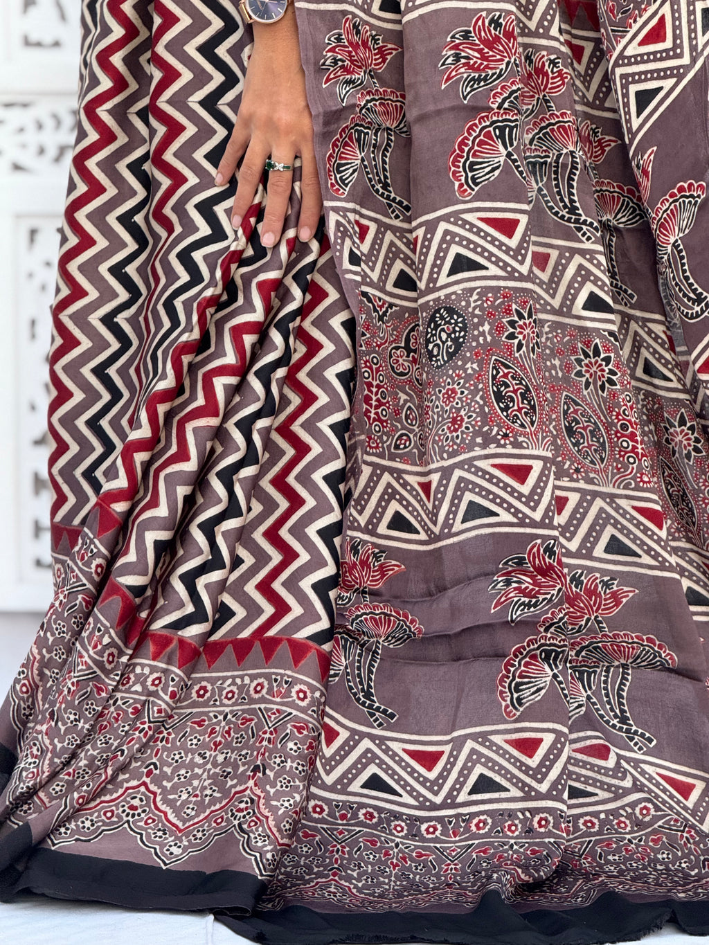Ajrakh Modal Silk Saree