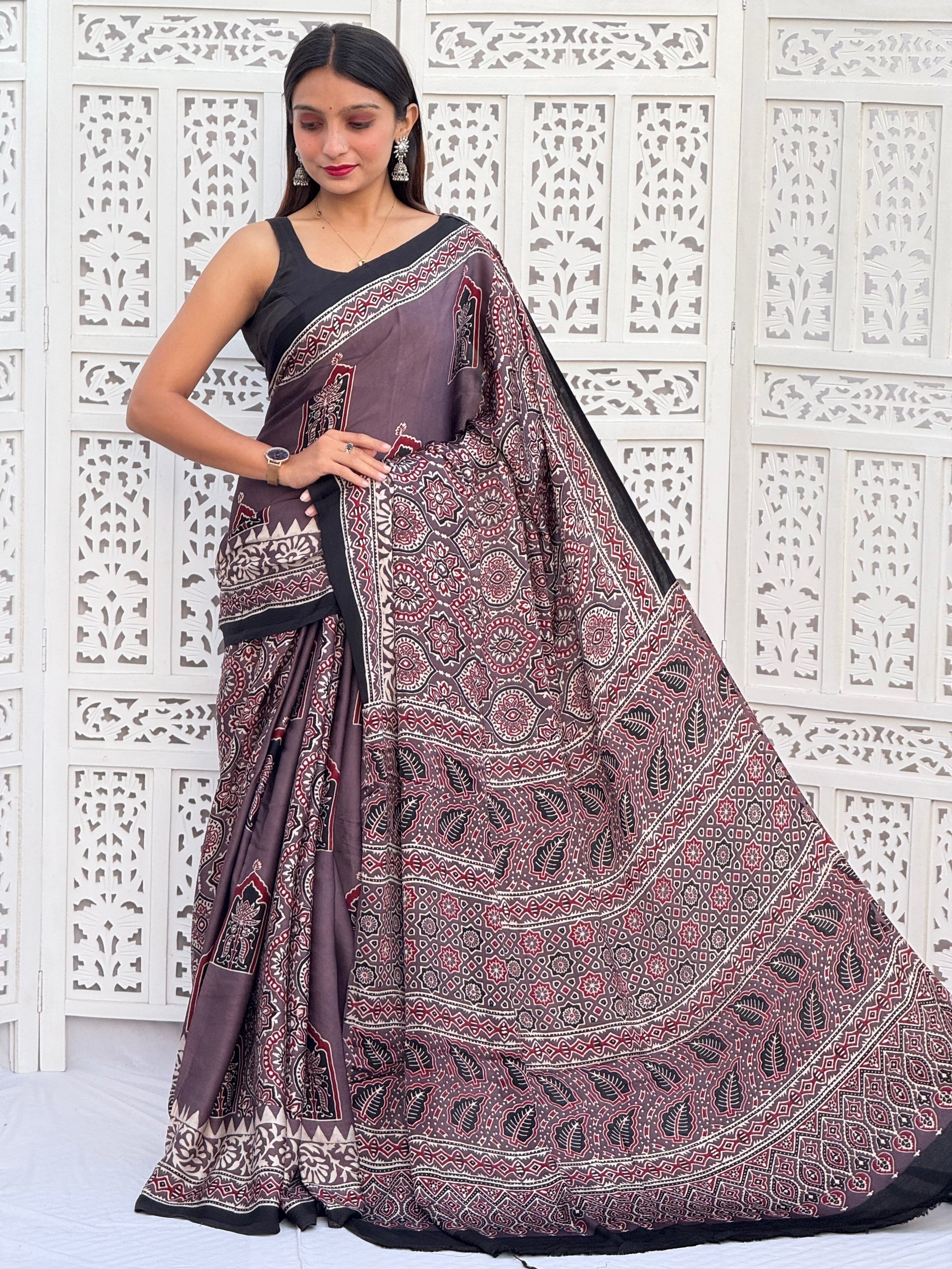 Ajrakh Modal Silk Saree