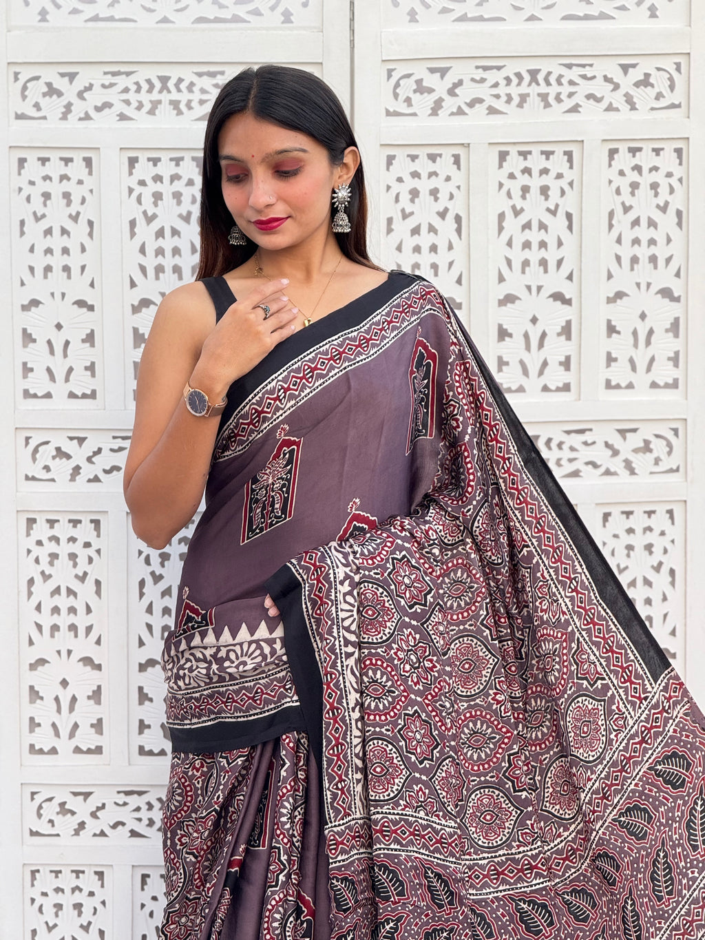 Ajrakh Modal Silk Saree