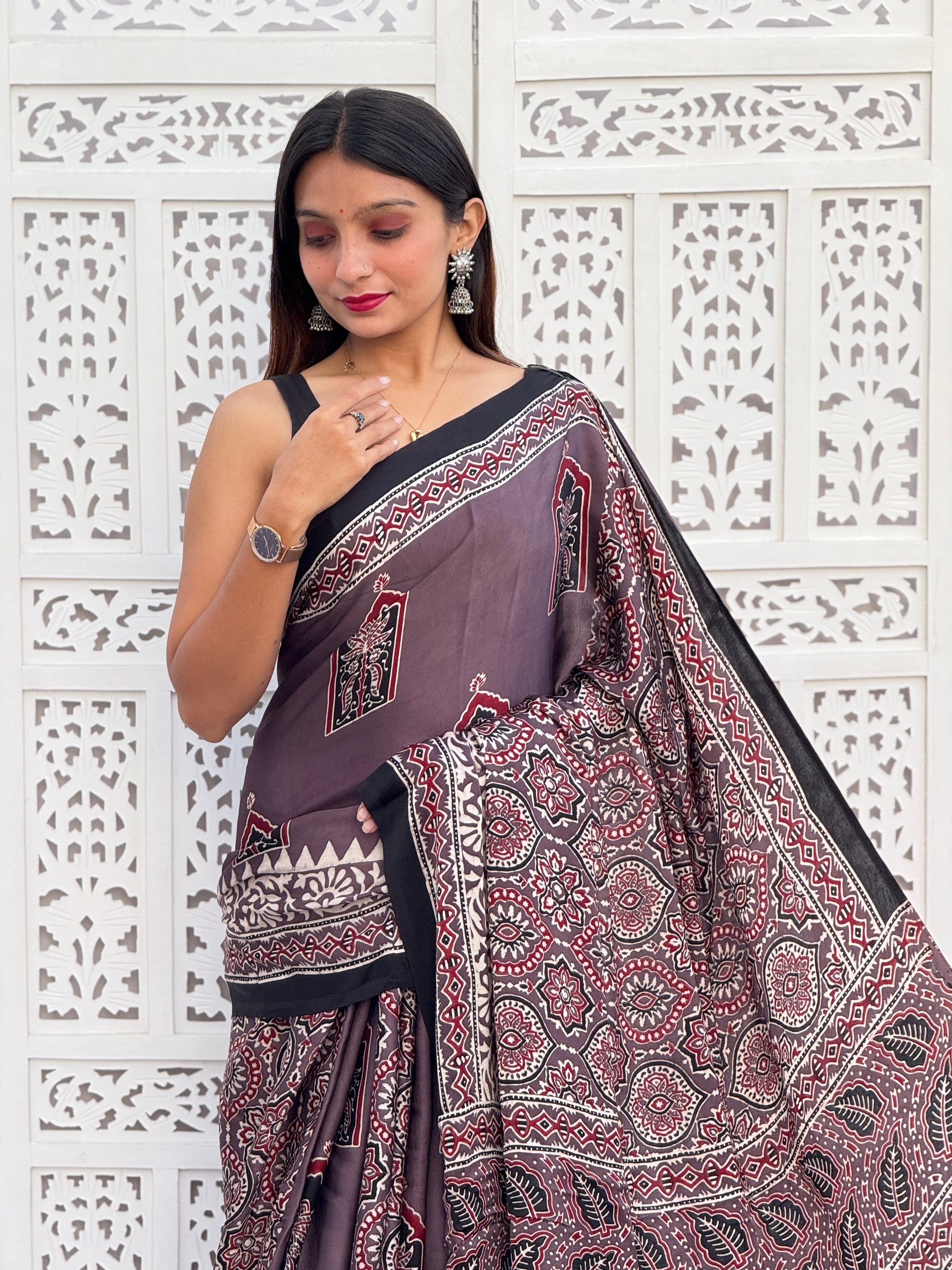Ajrakh Modal Silk Saree