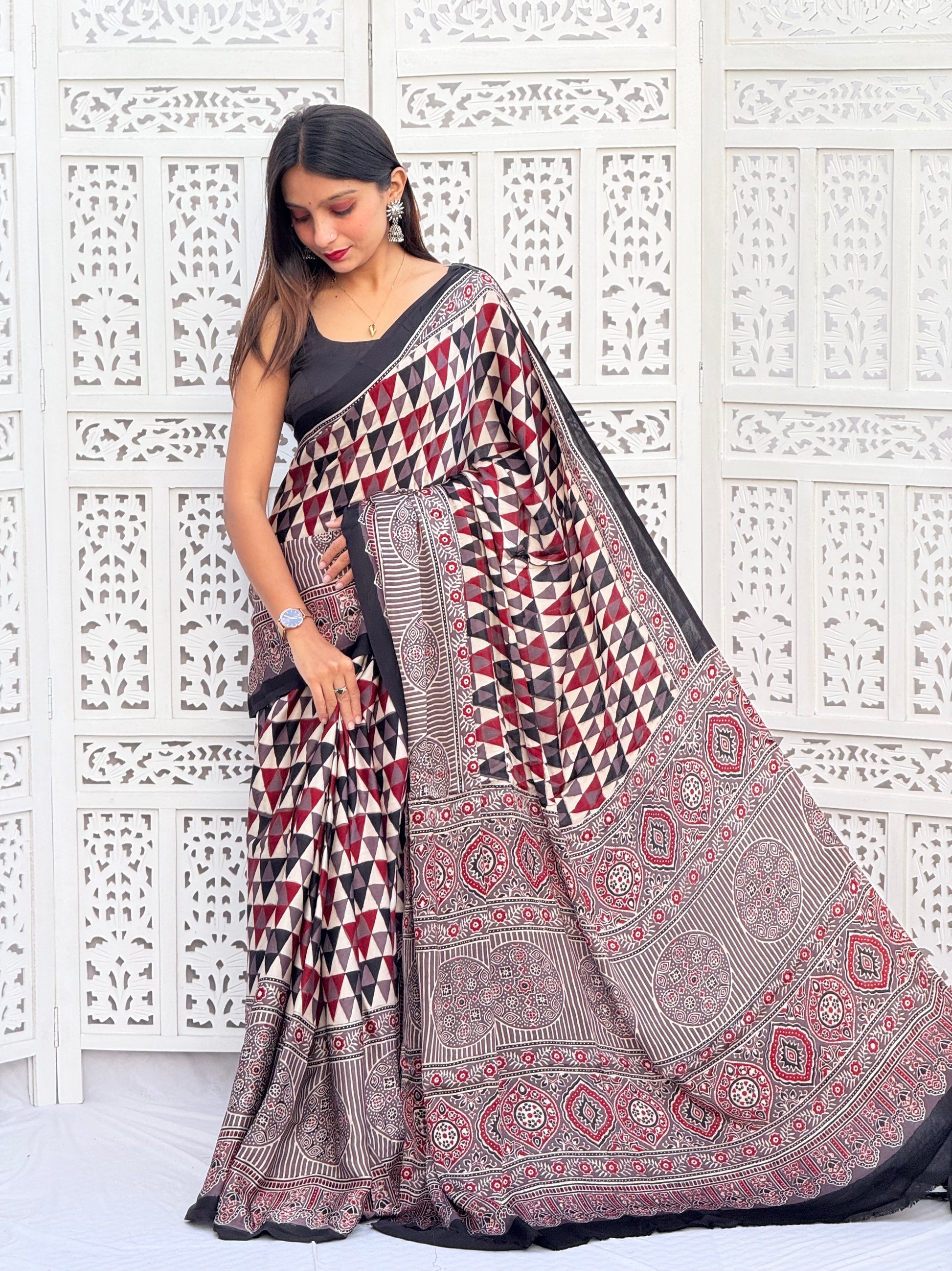 Ajrakh Modal Silk Saree