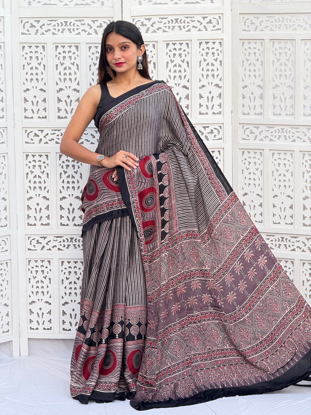 Ajrakh Modal Silk Saree
