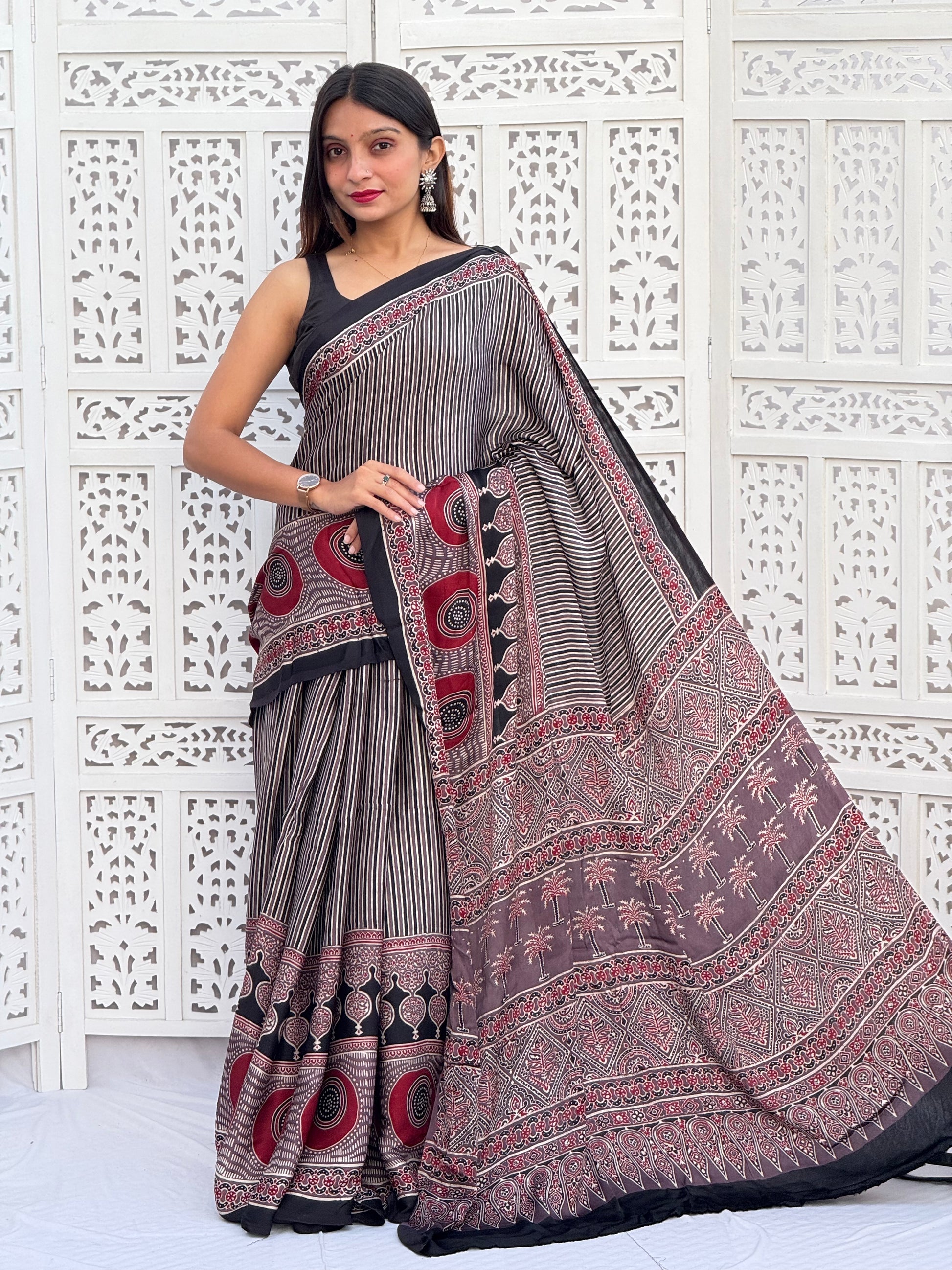Ajrakh Modal Silk Saree