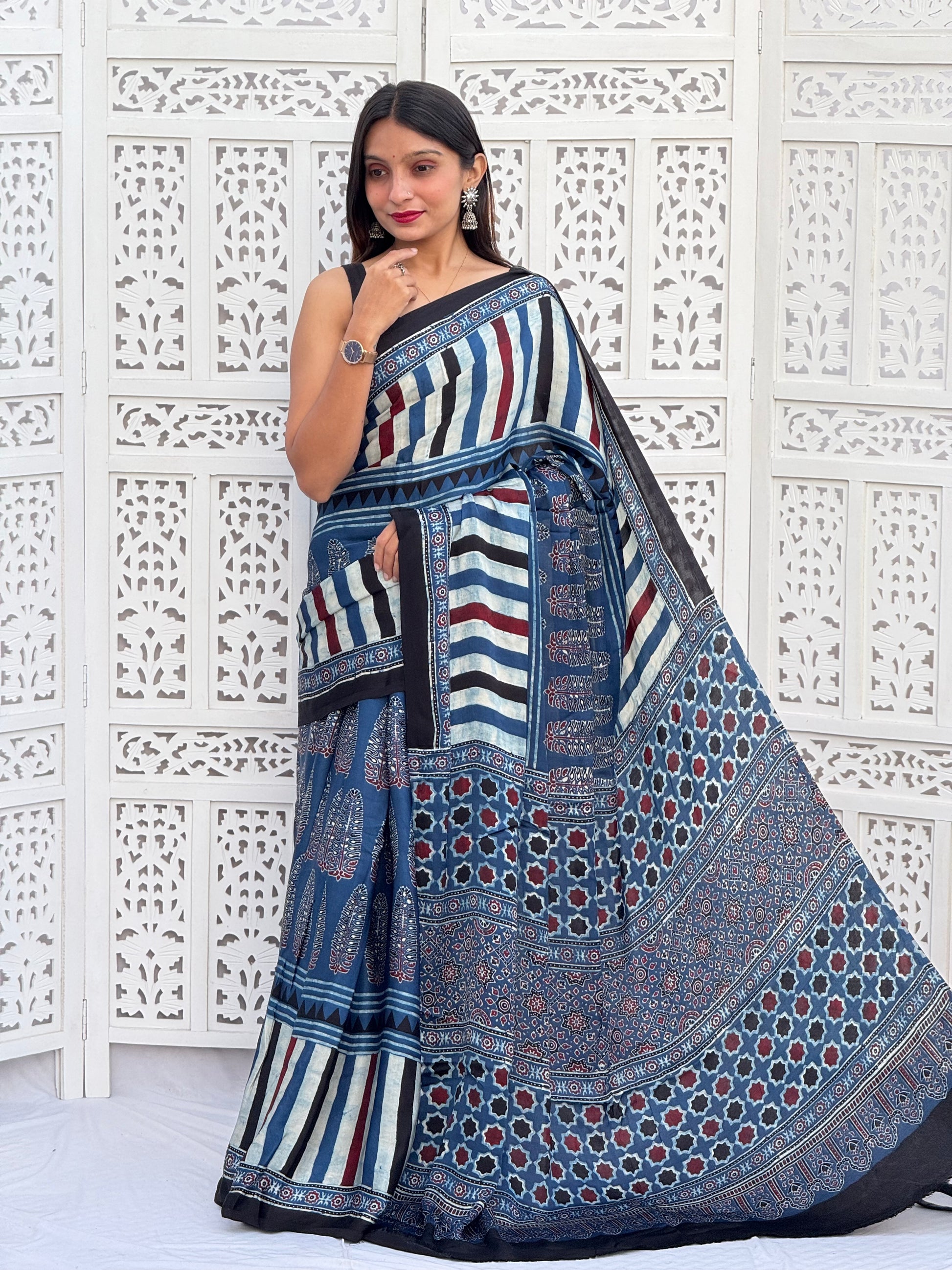 Ajrakh Modal Silk Saree