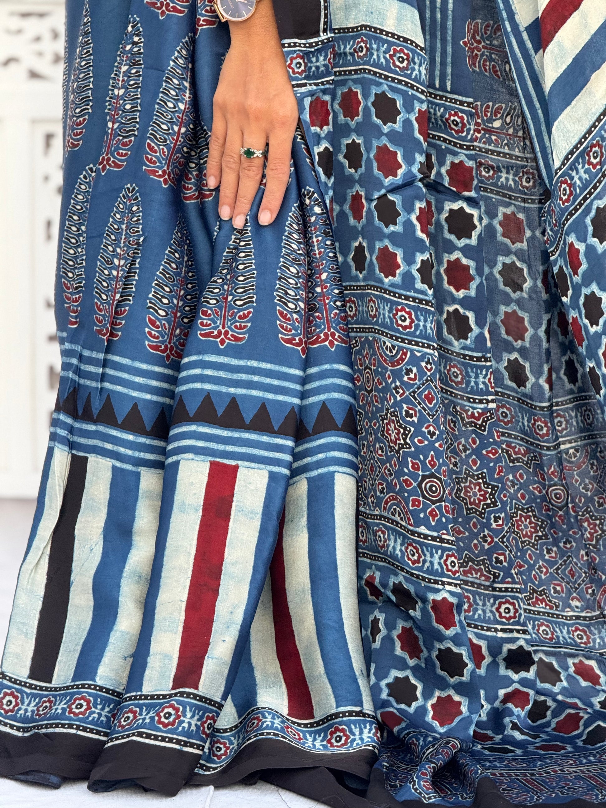 Ajrakh Modal Silk Saree