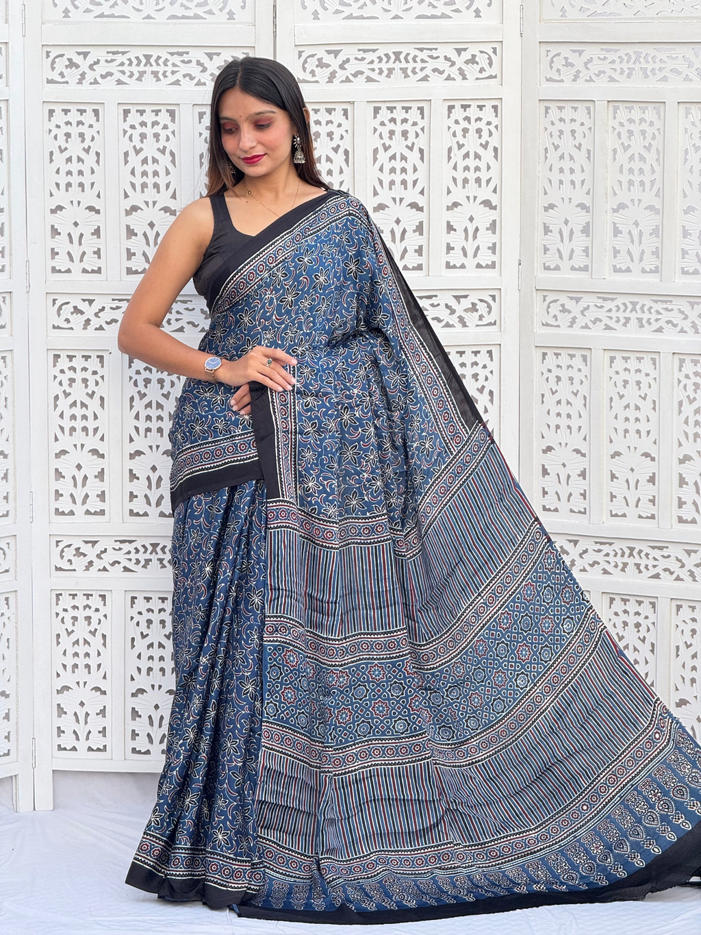 Ajrakh Modal Silk Saree