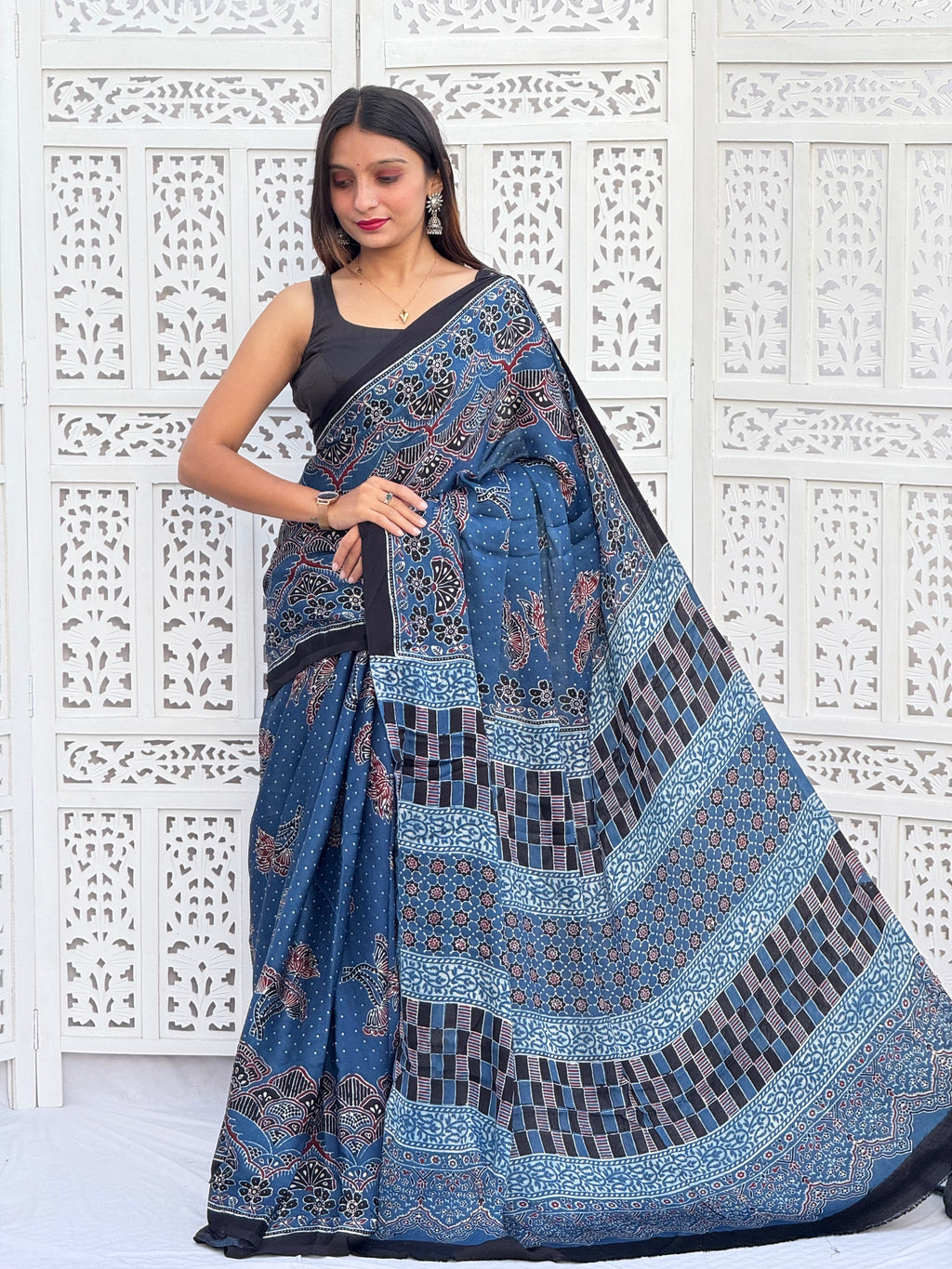 Ajrakh Modal Silk Saree