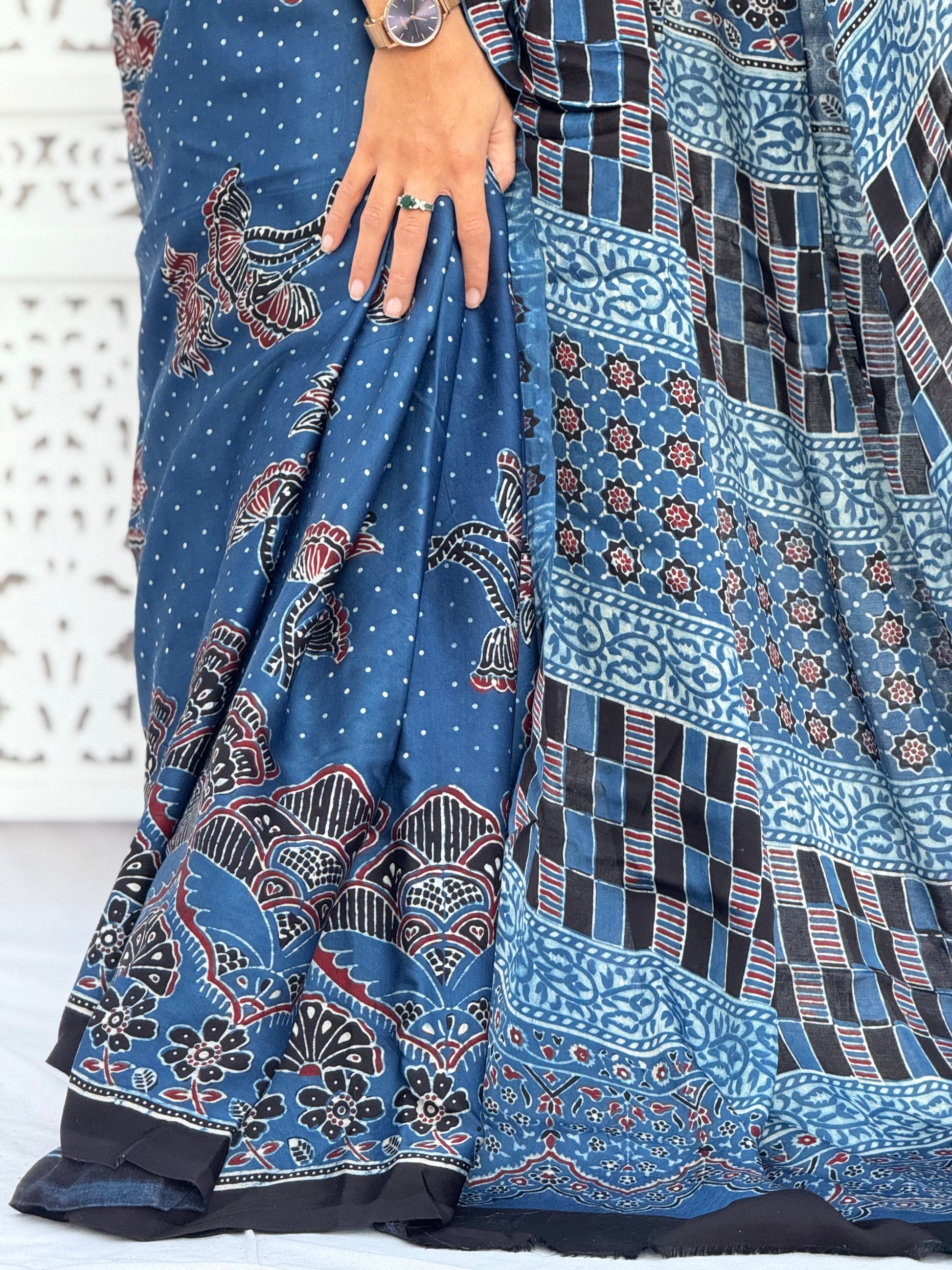 Ajrakh Modal Silk Saree