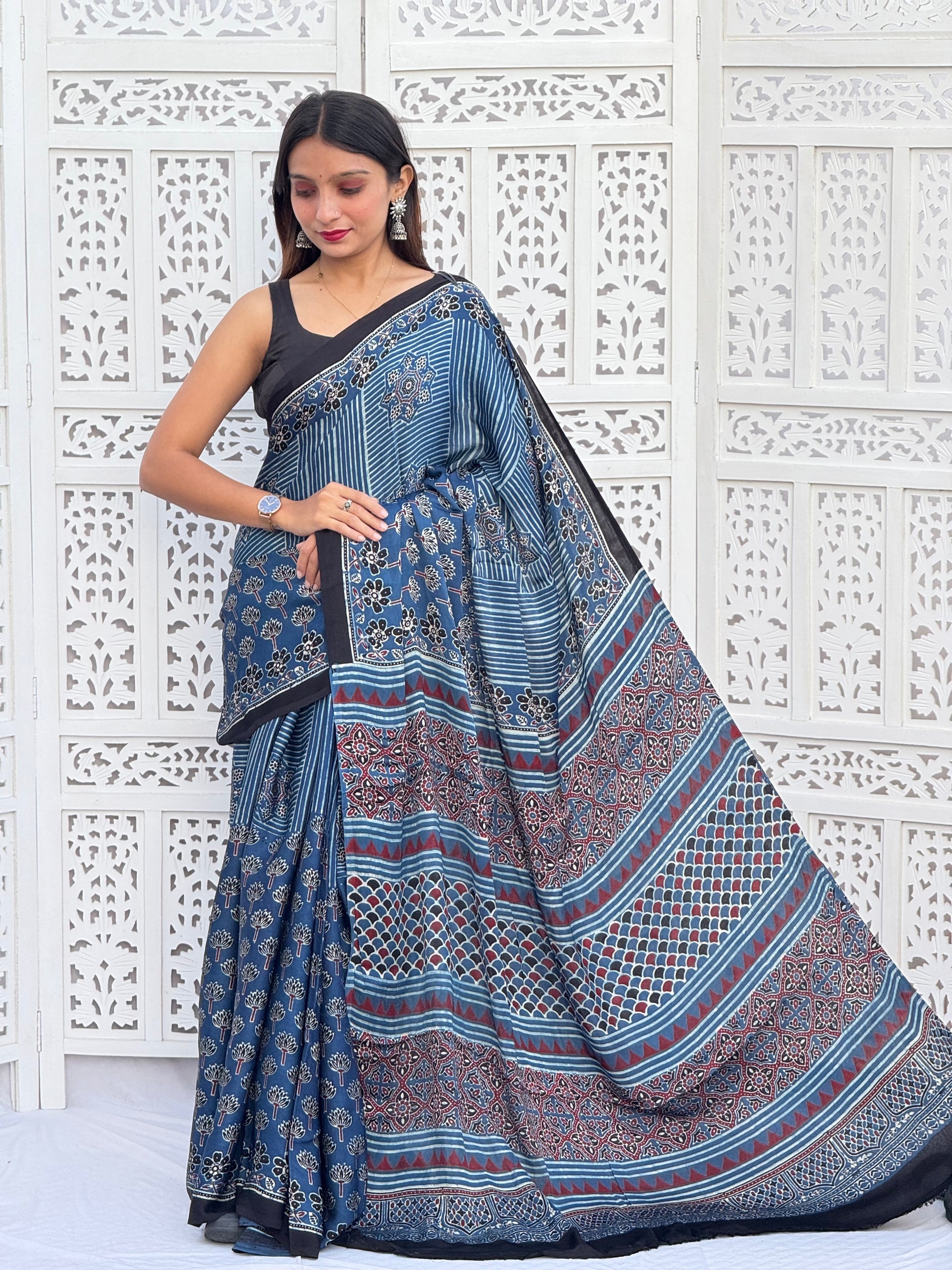 Ajrakh Modal Silk Saree