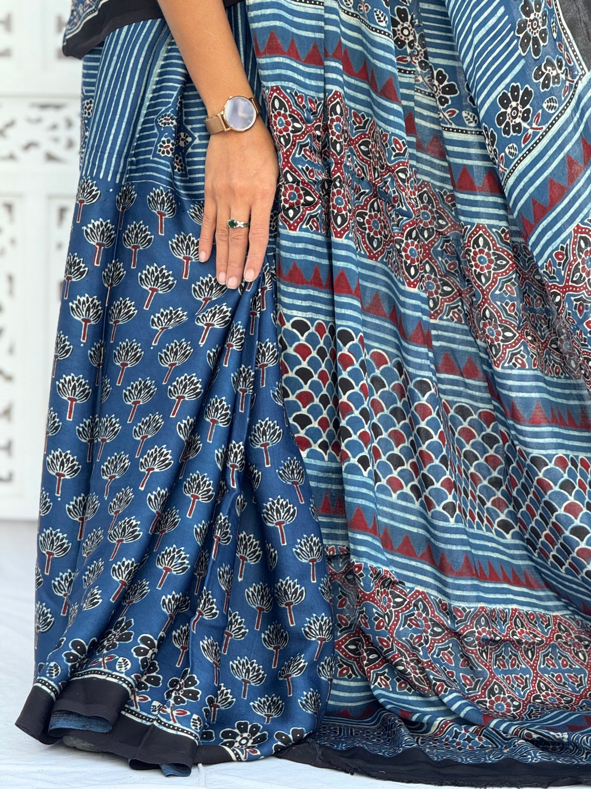 Ajrakh Modal Silk Saree