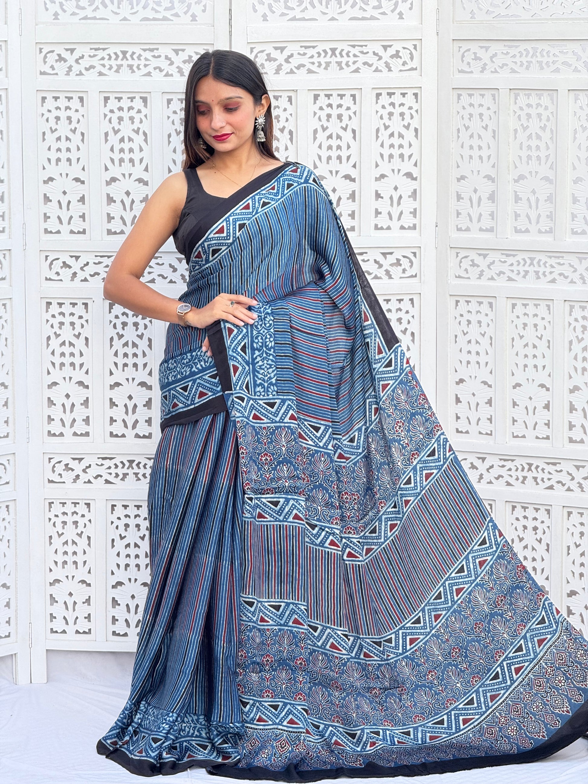 Ajrakh Modal Silk Saree