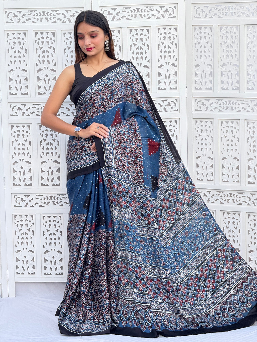 Ajrakh Modal Silk Saree
