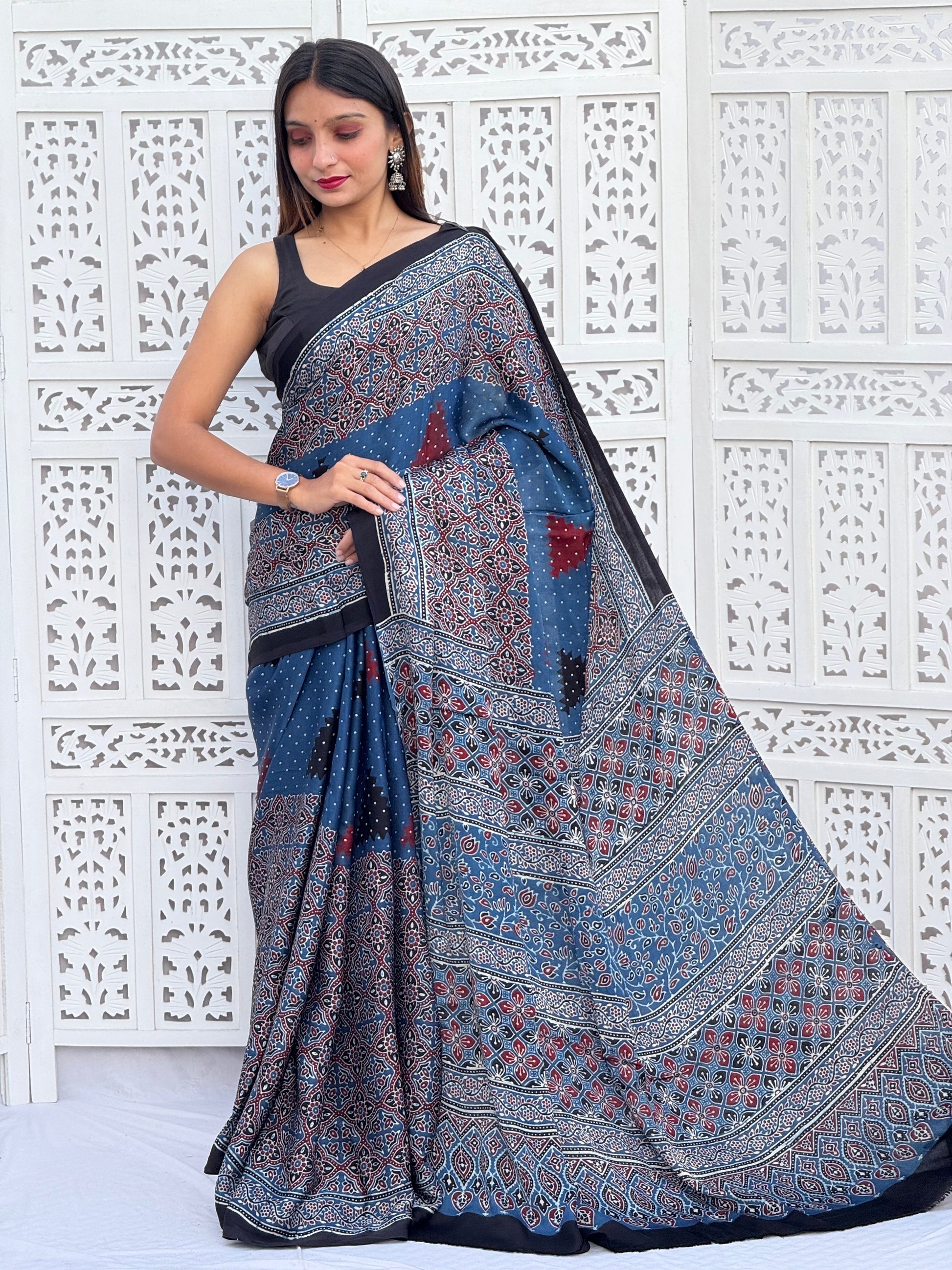 Ajrakh Modal Silk Saree