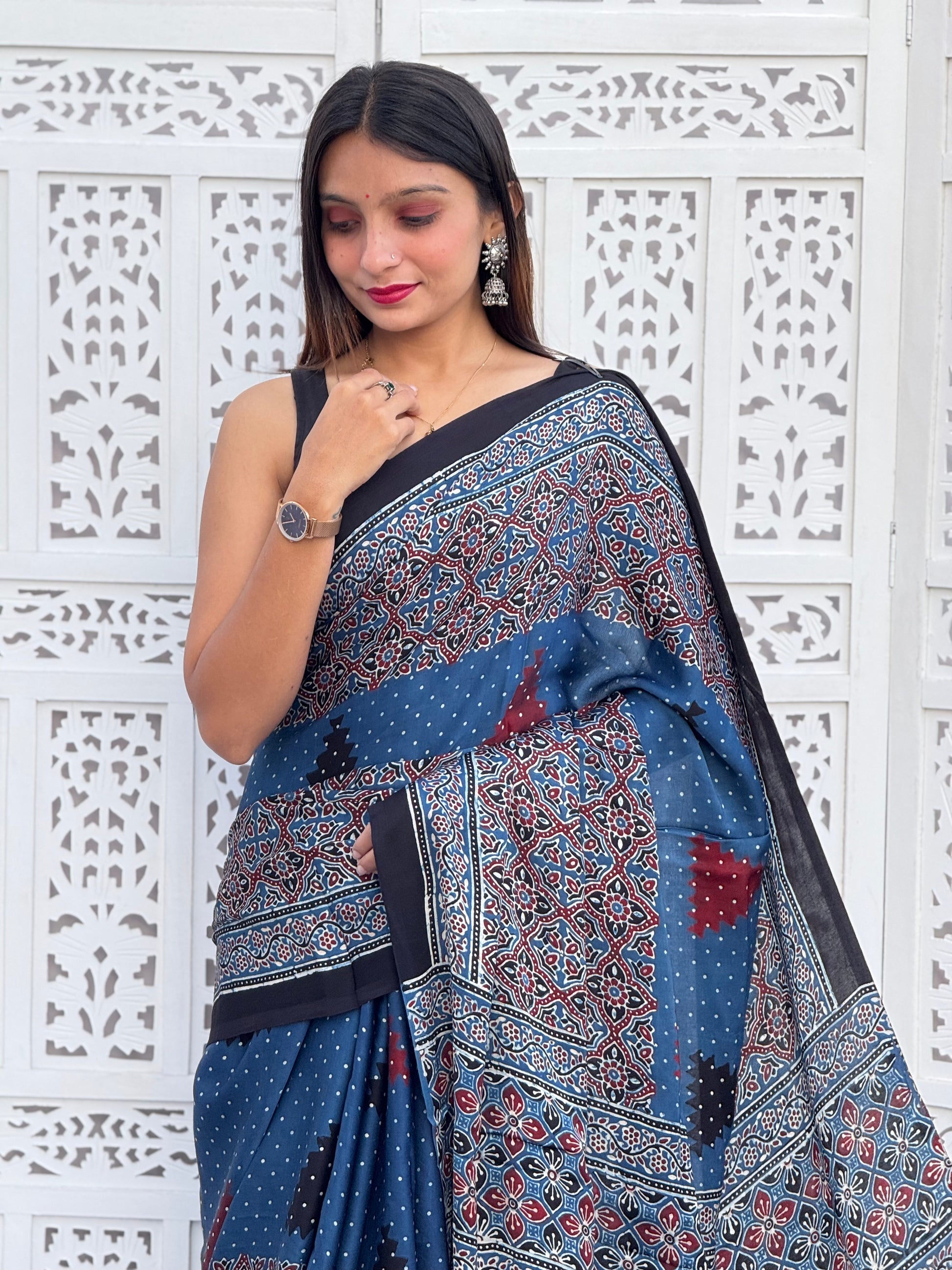 Ajrakh Modal Silk Saree