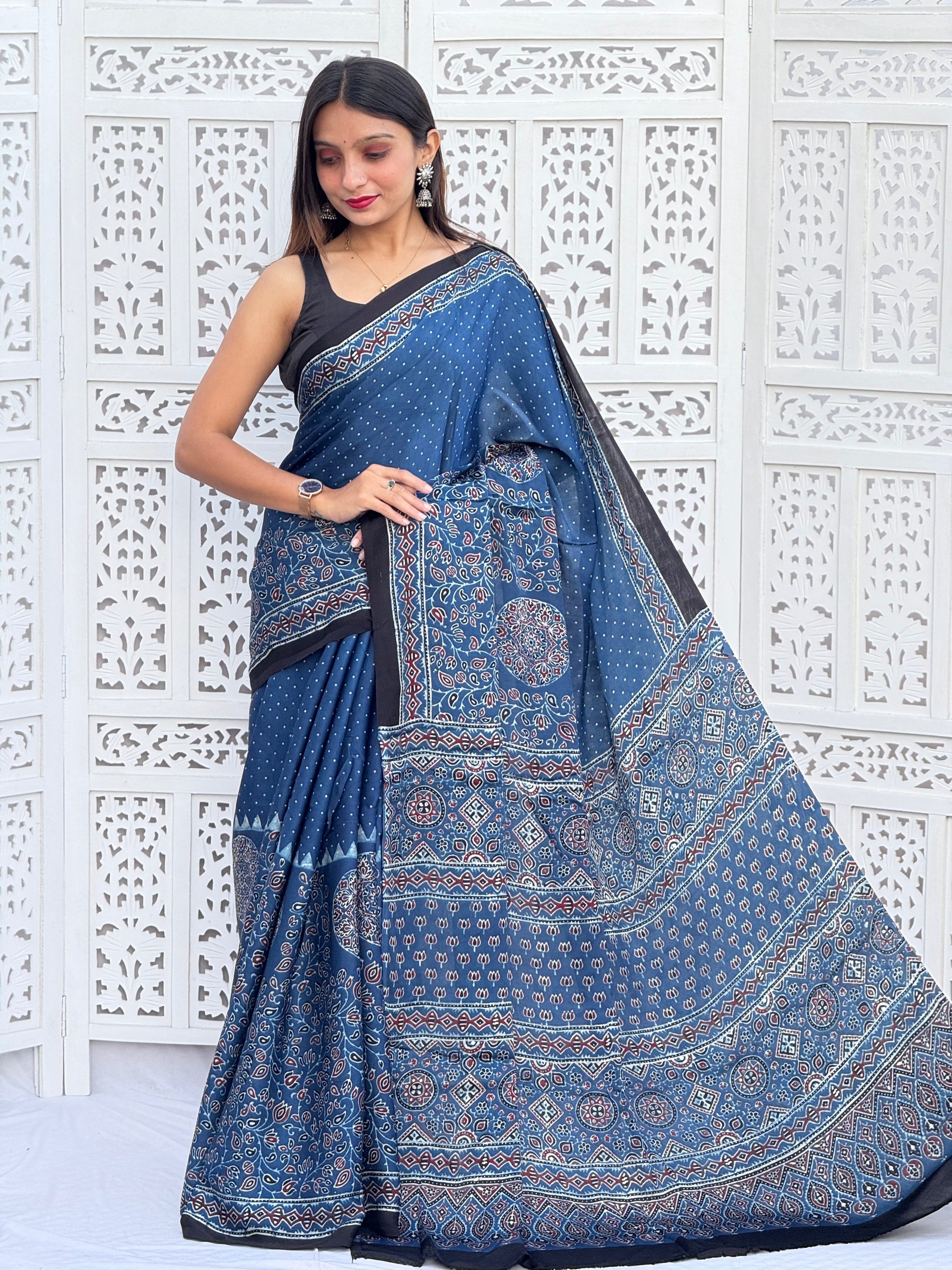 Ajrakh Modal Silk Saree