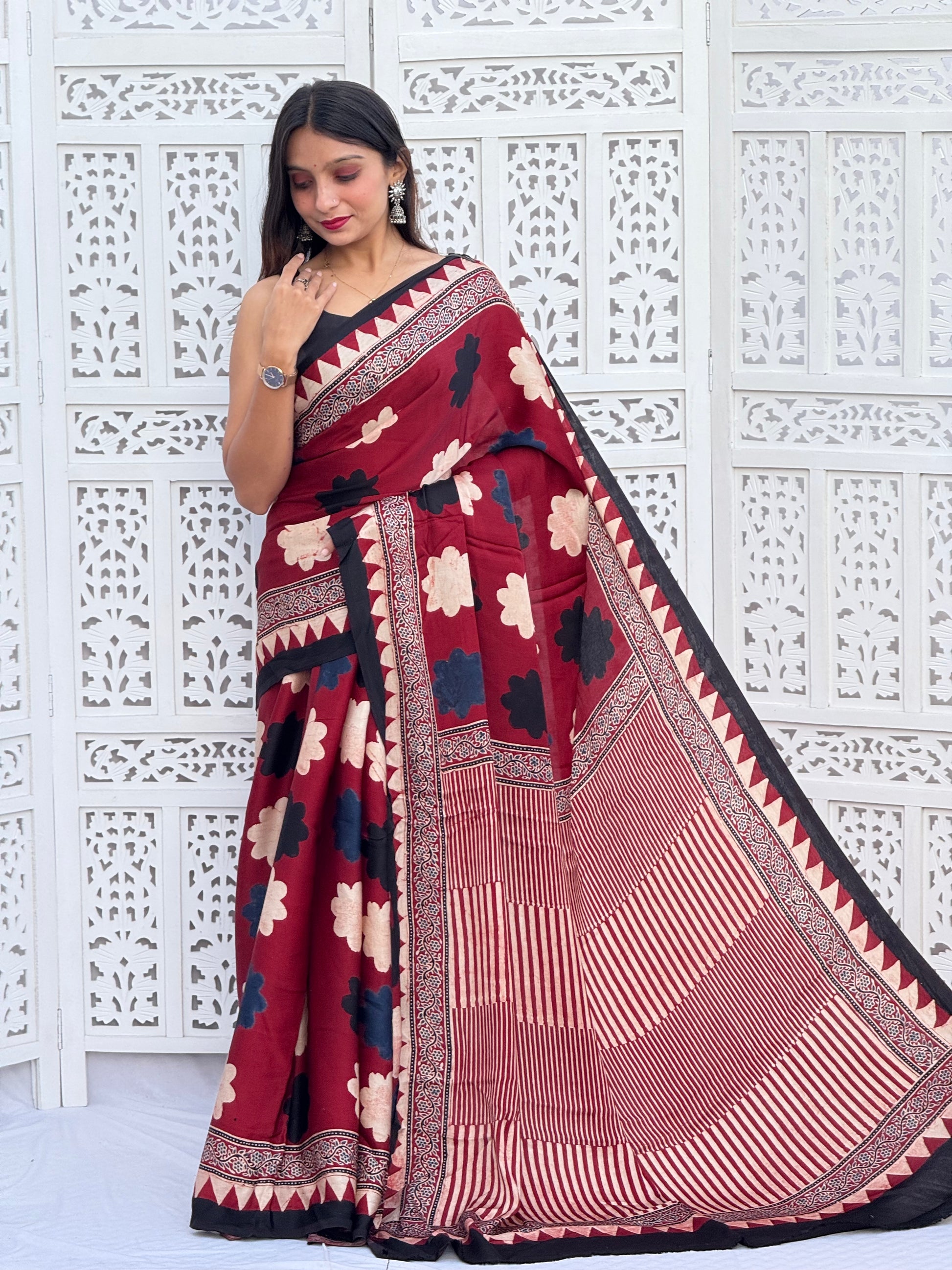 Ajrakh Modal Silk Saree