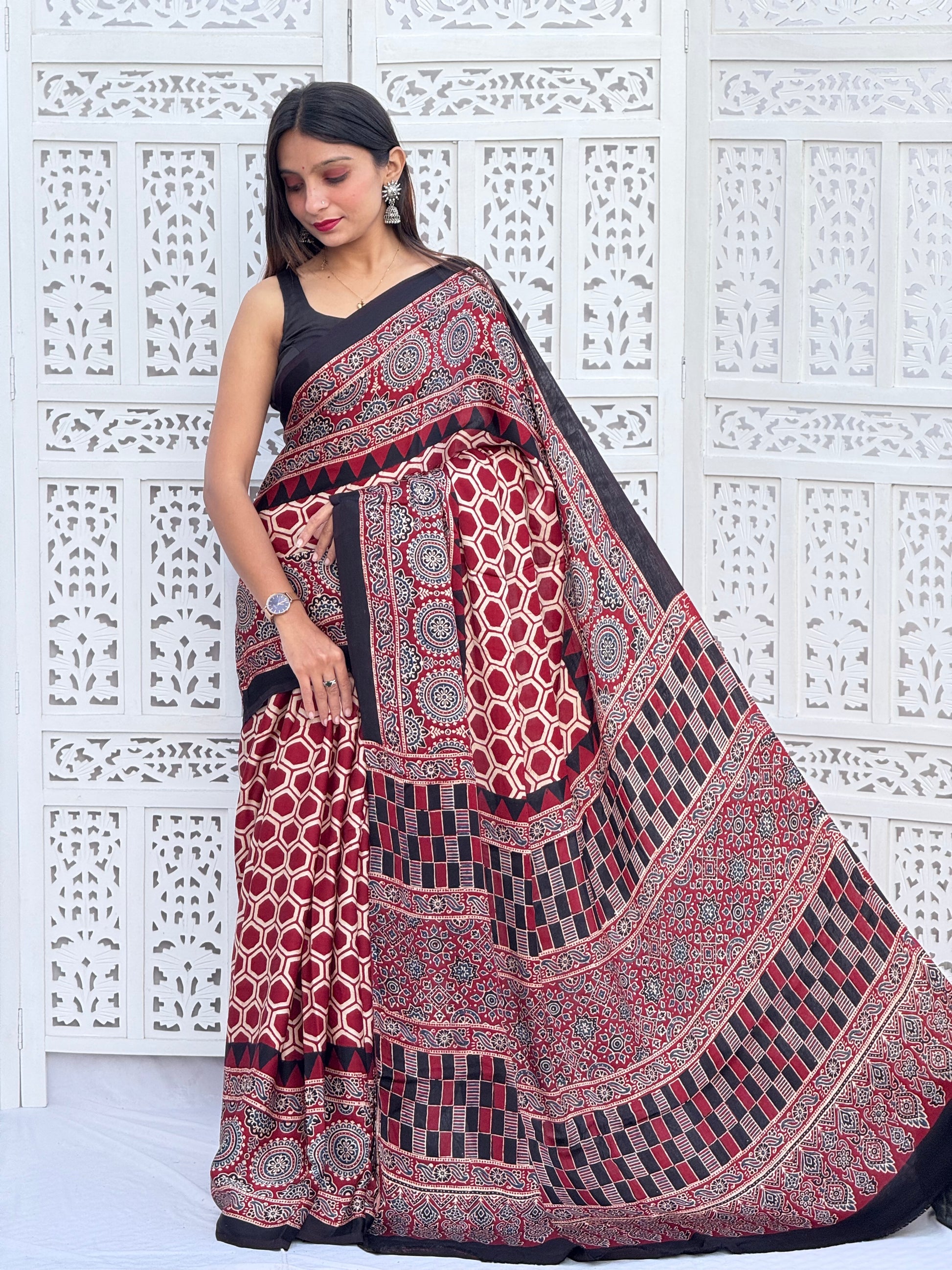 Ajrakh Modal Silk Saree