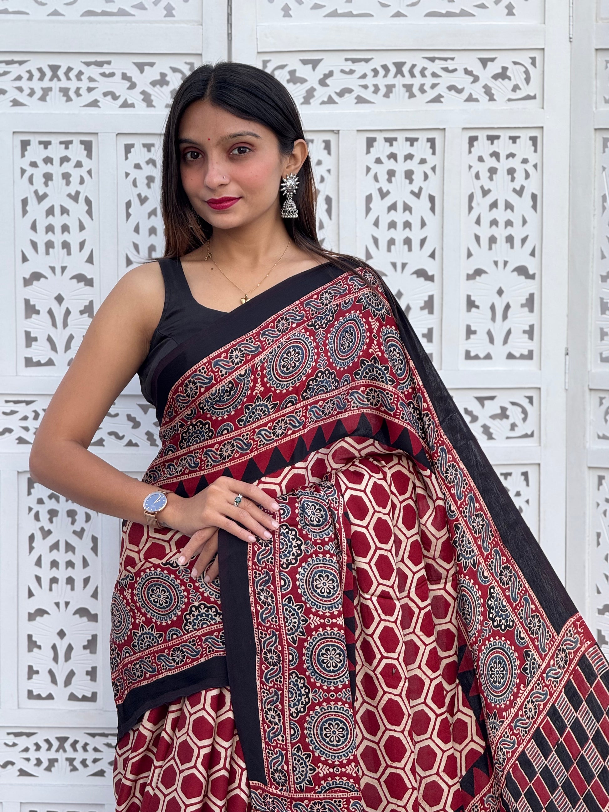 Ajrakh Modal Silk Saree