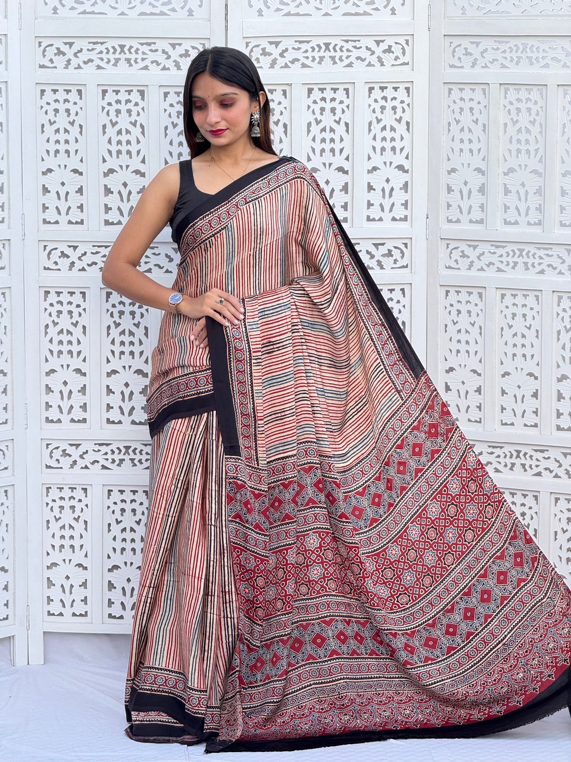 Ajrakh Modal Silk Saree