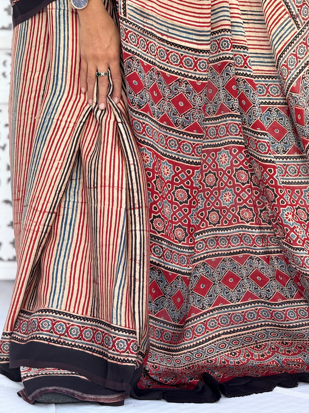 Ajrakh Modal Silk Saree