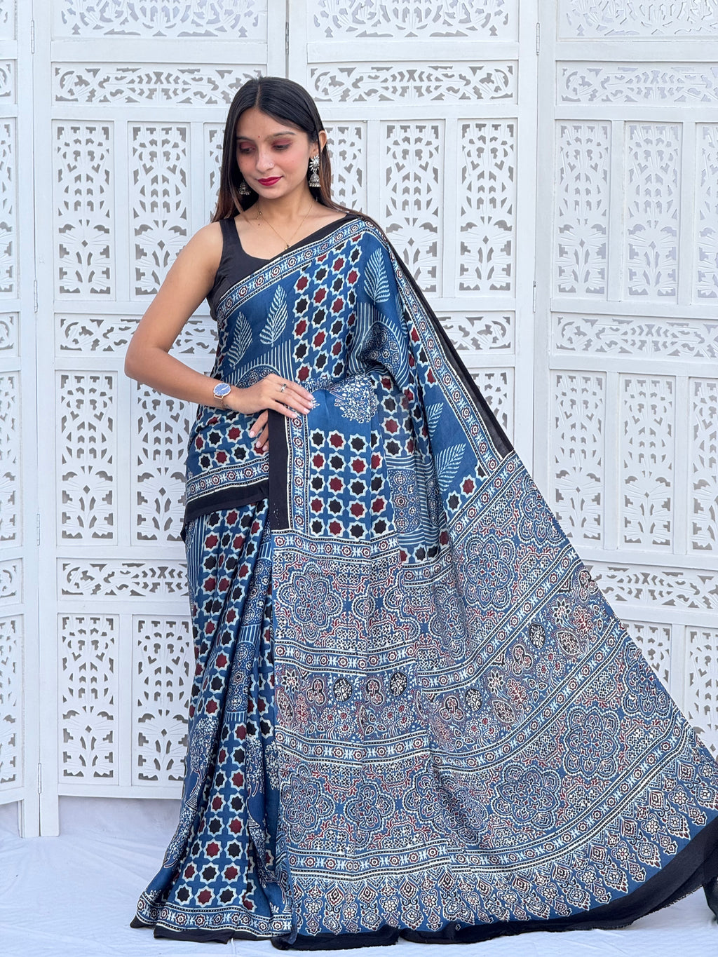 Ajrakh Modal Silk Saree