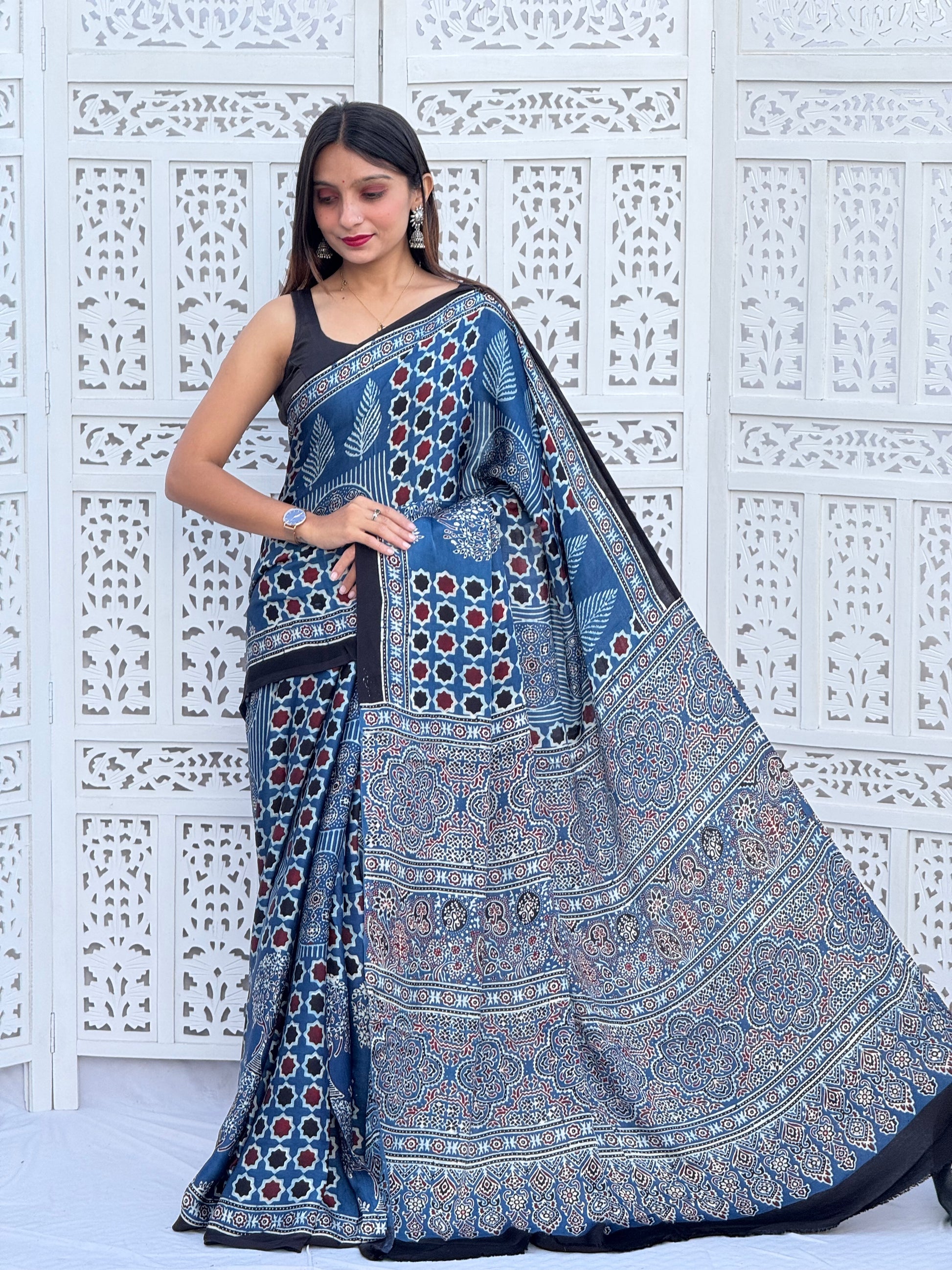 Ajrakh Modal Silk Saree