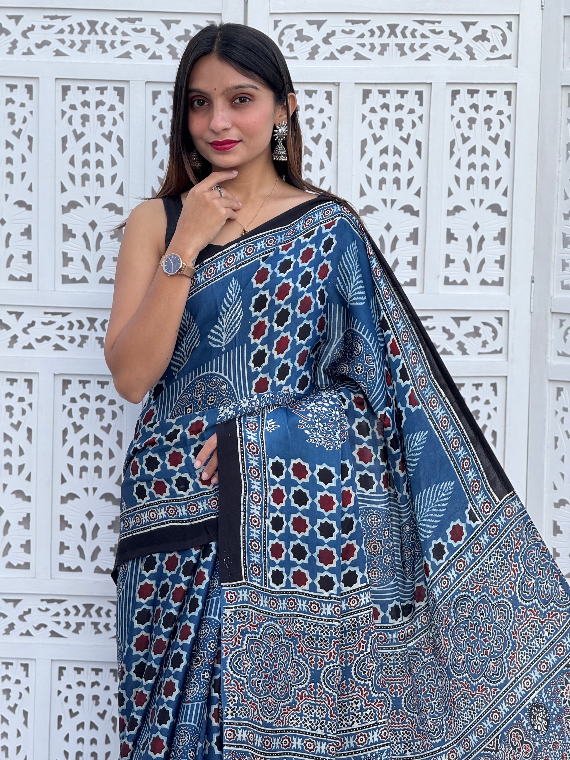 Ajrakh Modal Silk Saree