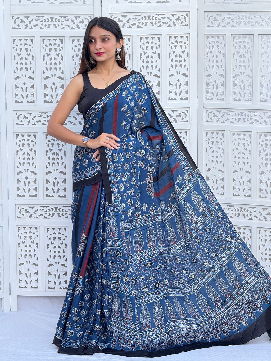 Ajrakh Modal Silk Saree