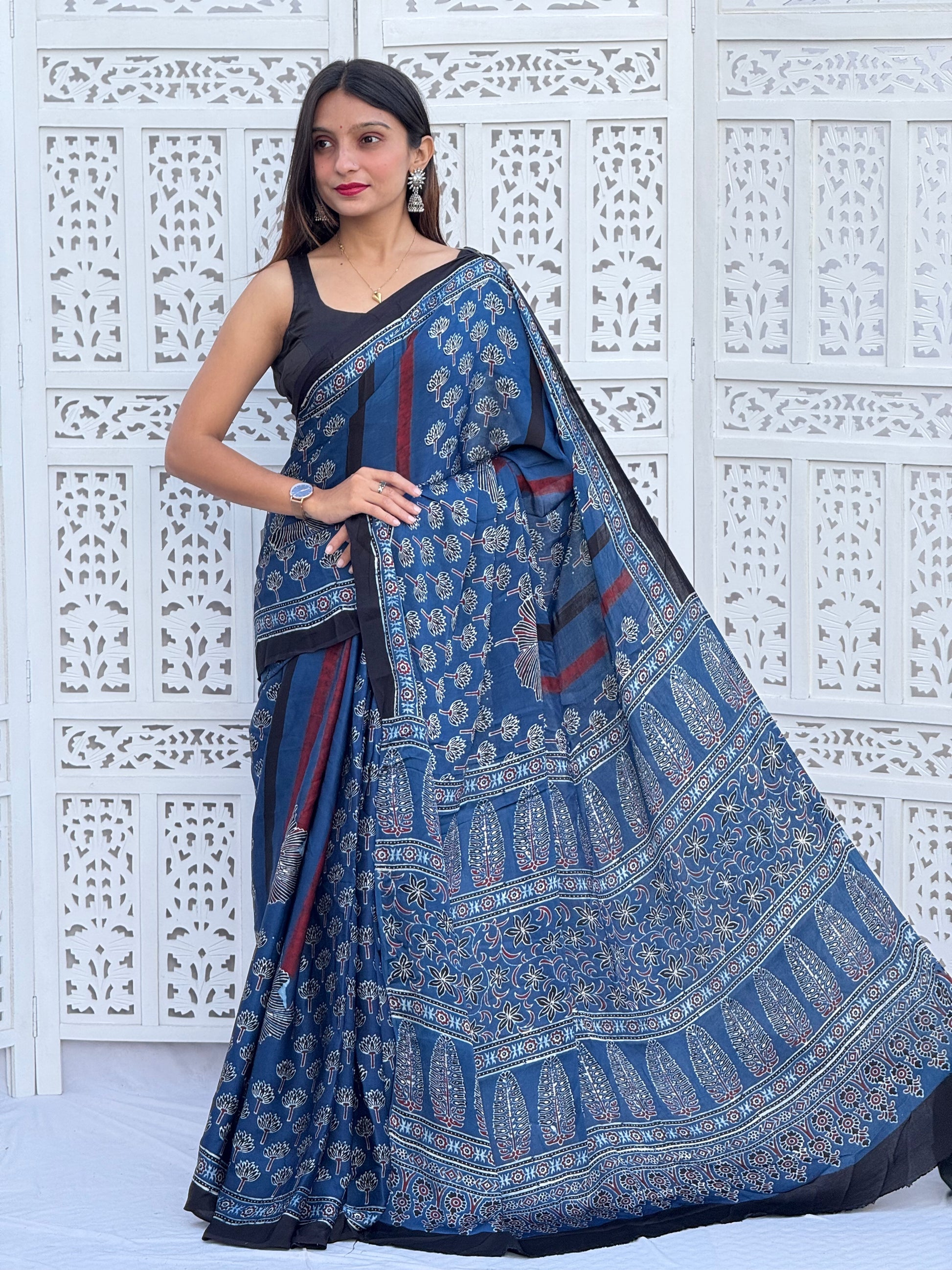 Ajrakh Modal Silk Saree