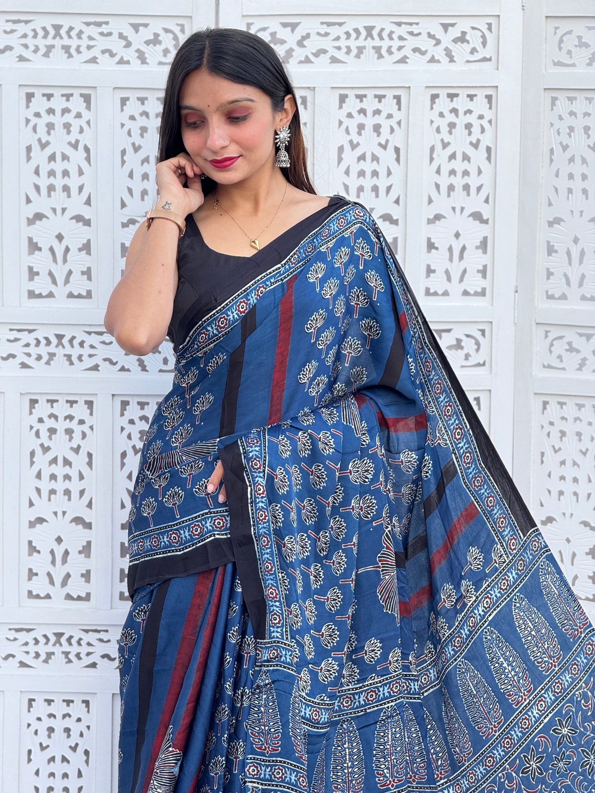 Ajrakh Modal Silk Saree