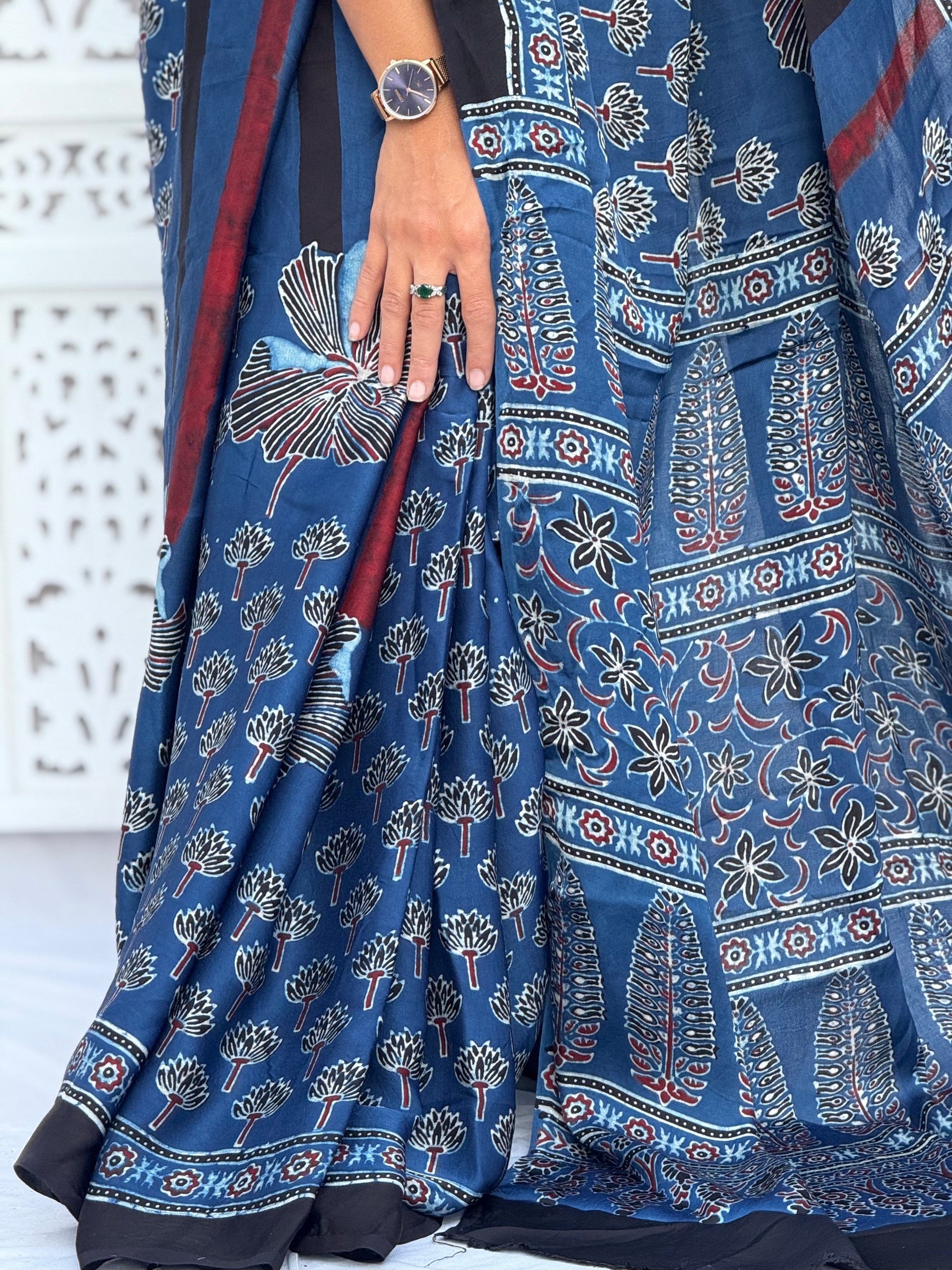 Ajrakh Modal Silk Saree