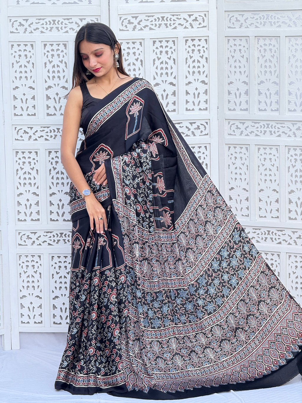 Ajrakh Modal Silk Saree