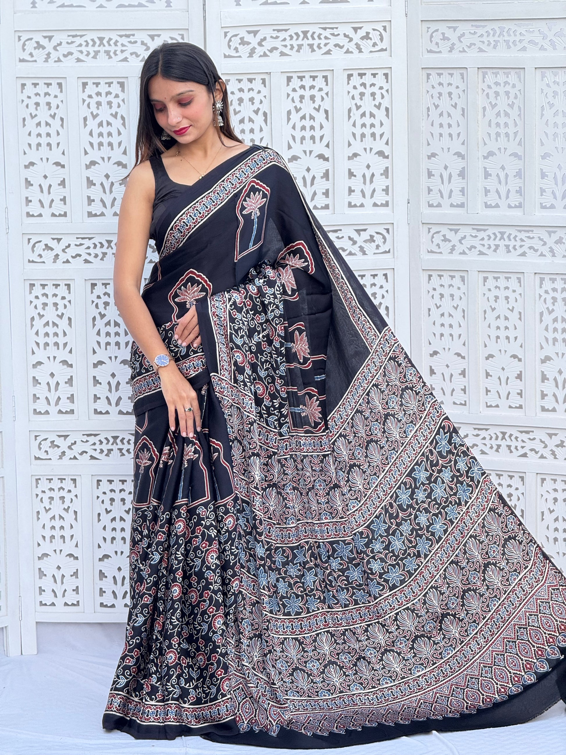 Ajrakh Modal Silk Saree