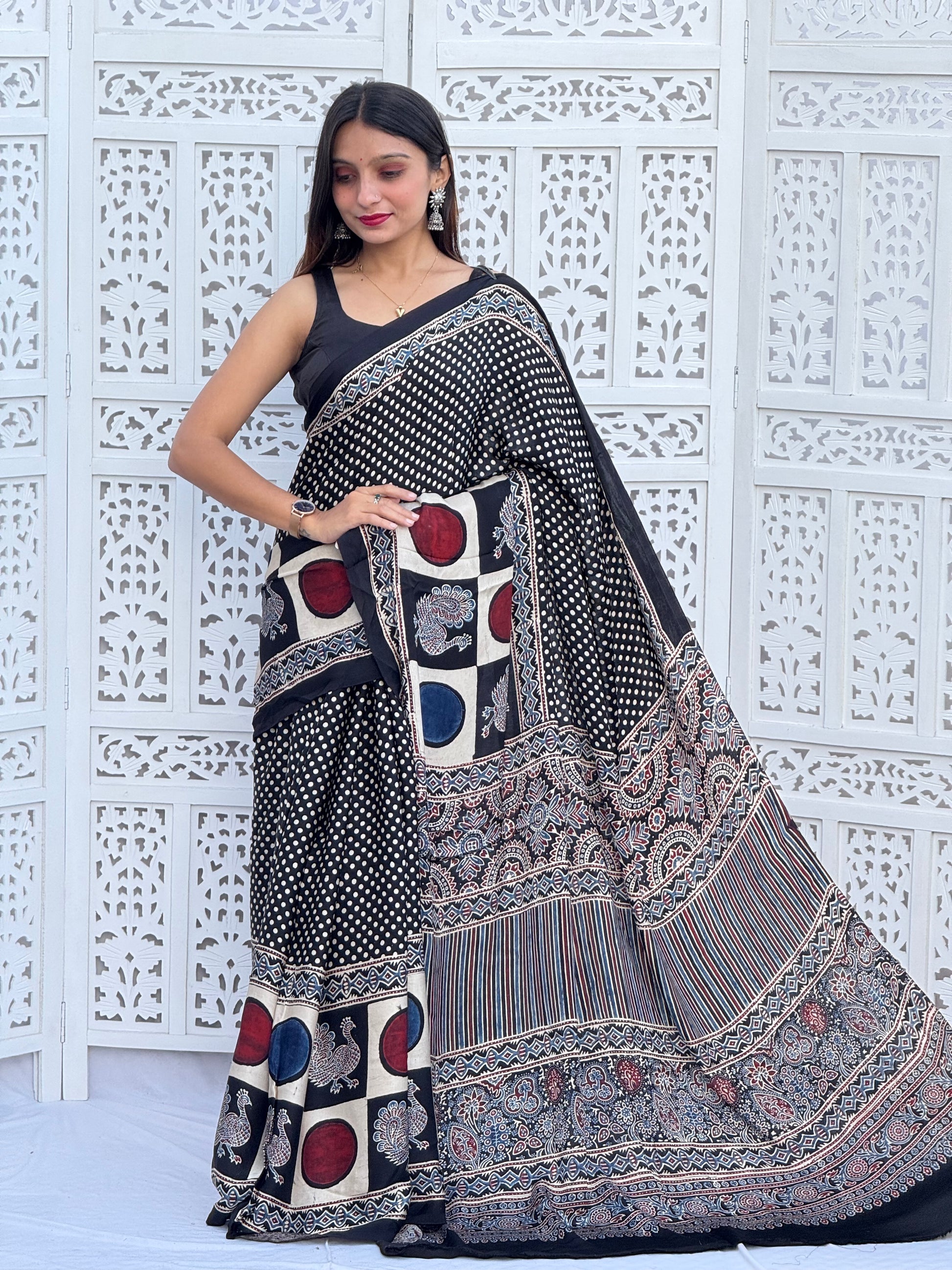 Ajrakh Modal Silk Saree