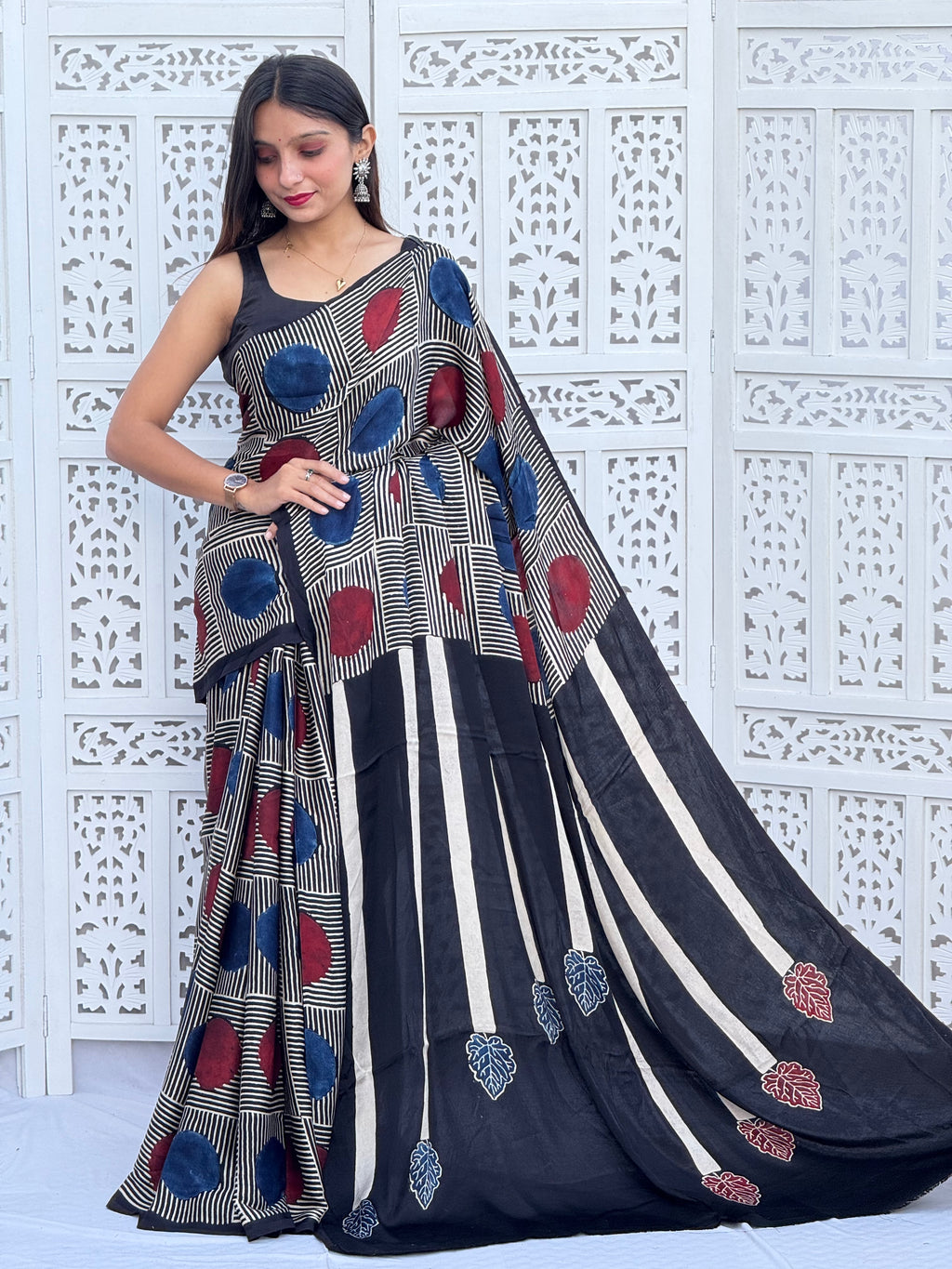 Ajrakh Modal Silk Saree