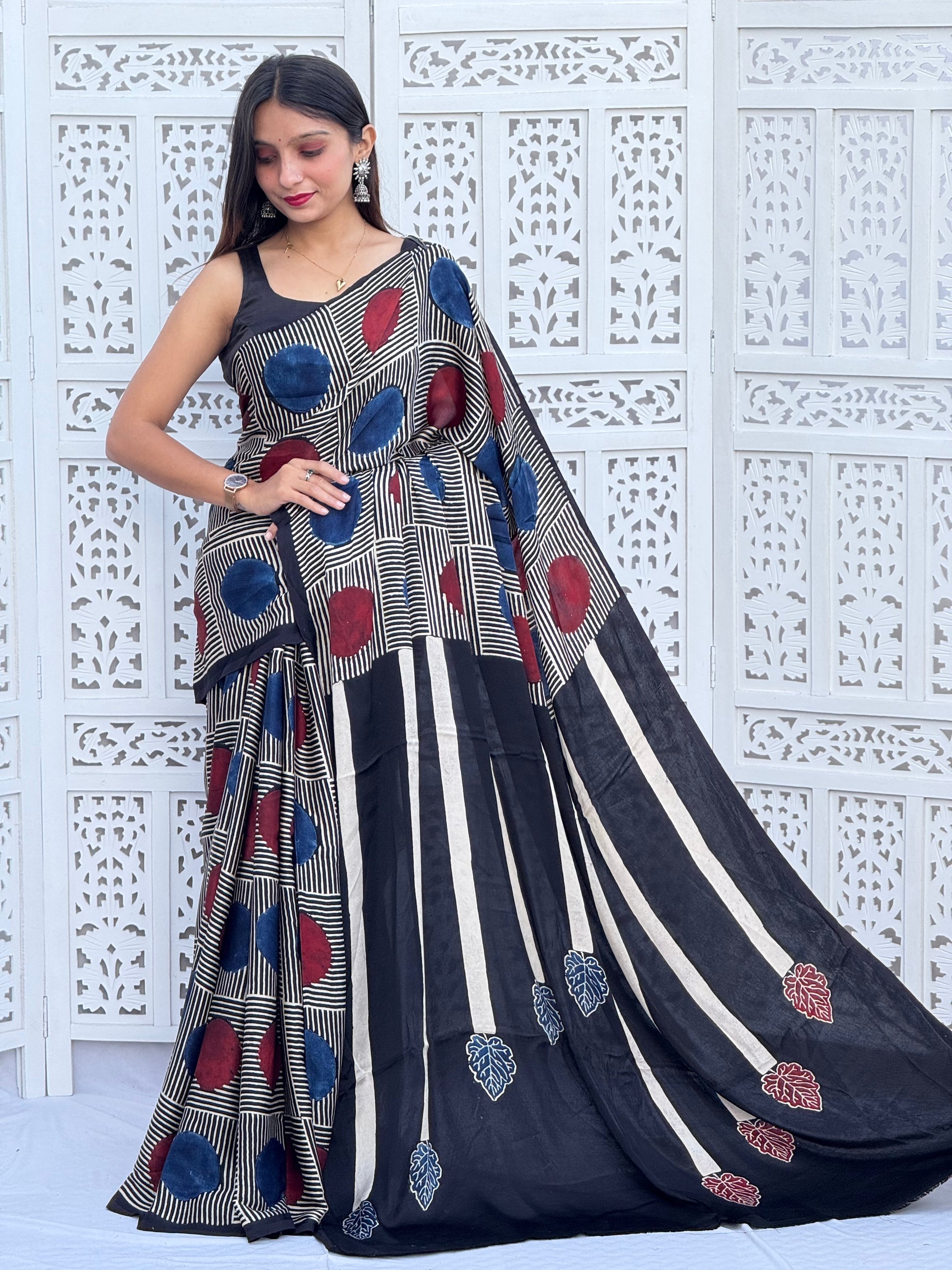 Ajrakh Modal Silk Saree