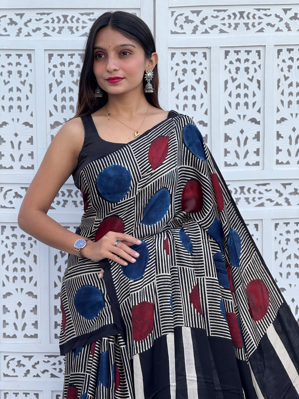 Ajrakh Modal Silk Saree