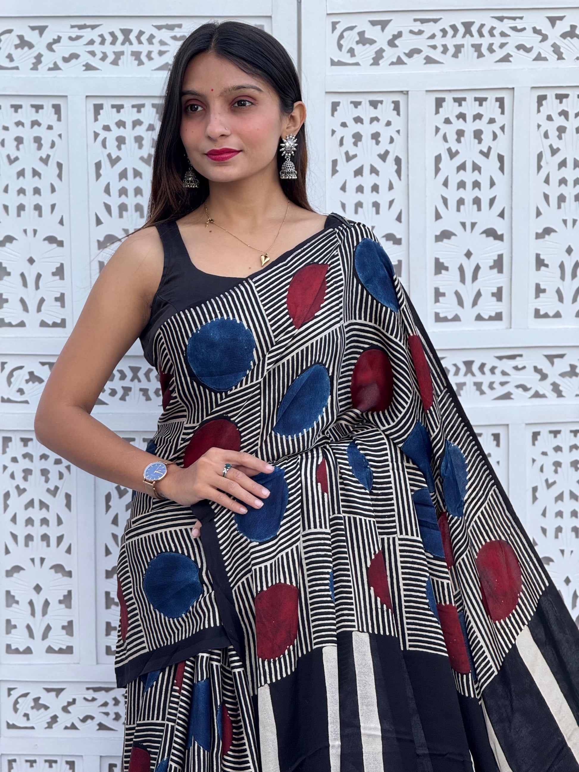 Ajrakh Modal Silk Saree