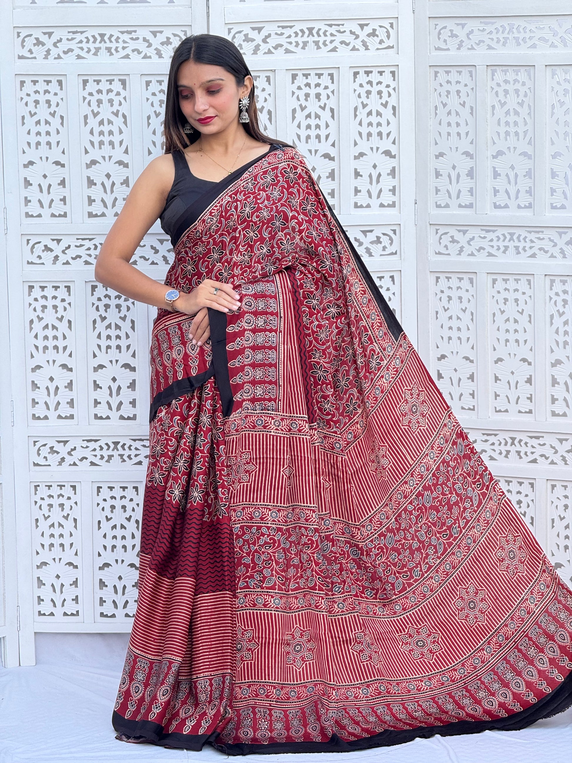 Ajrakh Modal Silk Saree