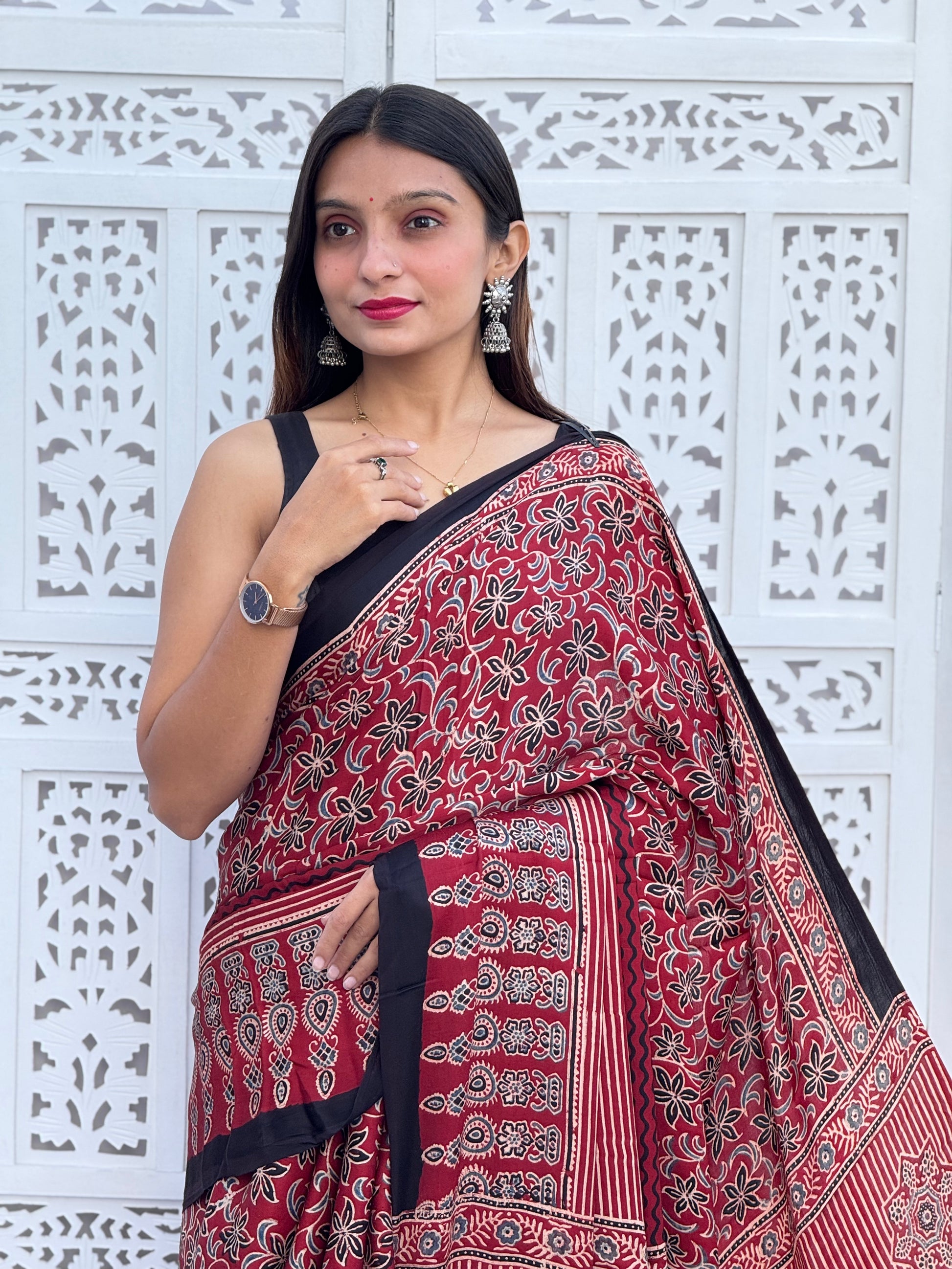 Ajrakh Modal Silk Saree