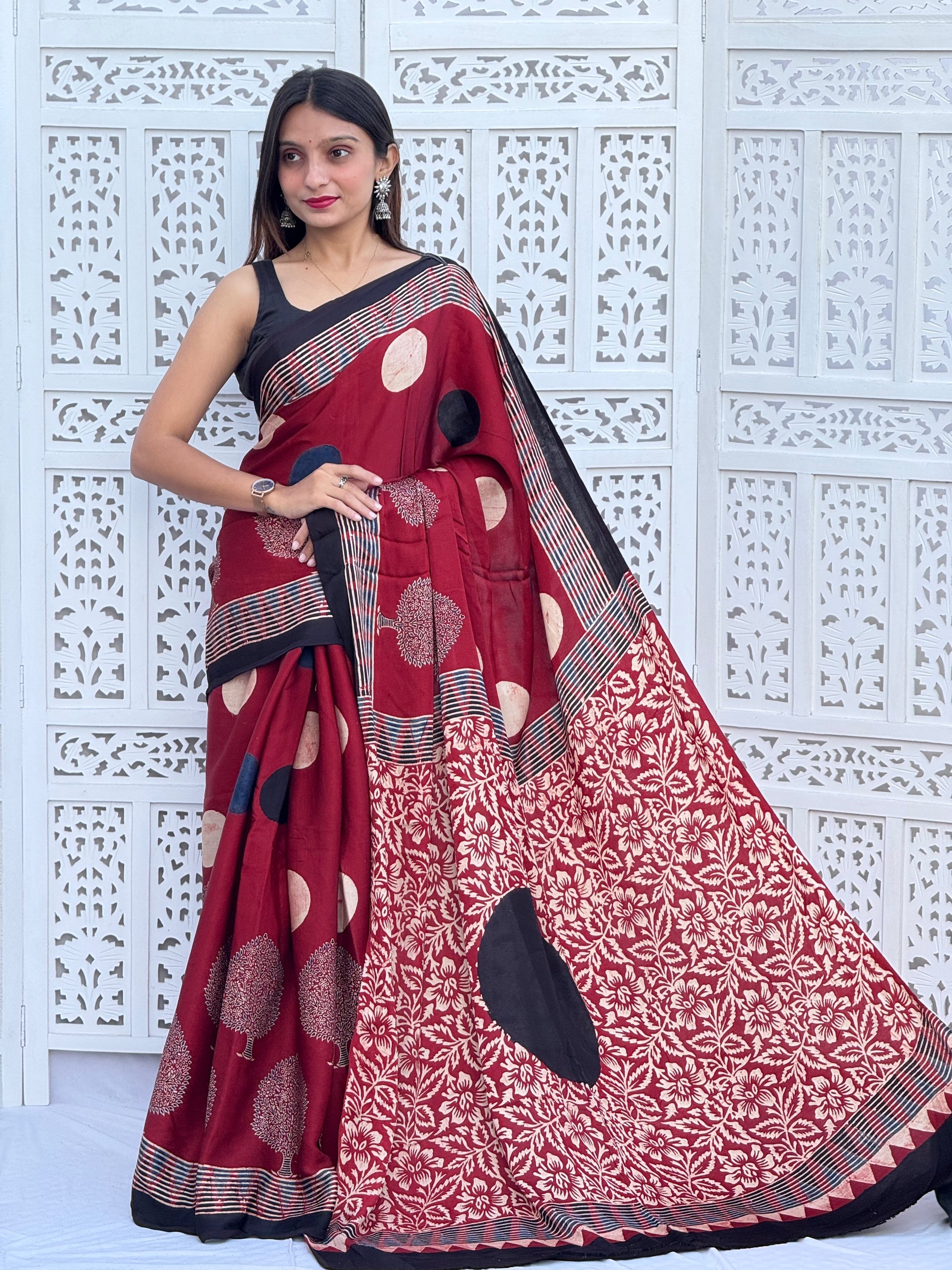 Ajrakh Modal Silk Saree