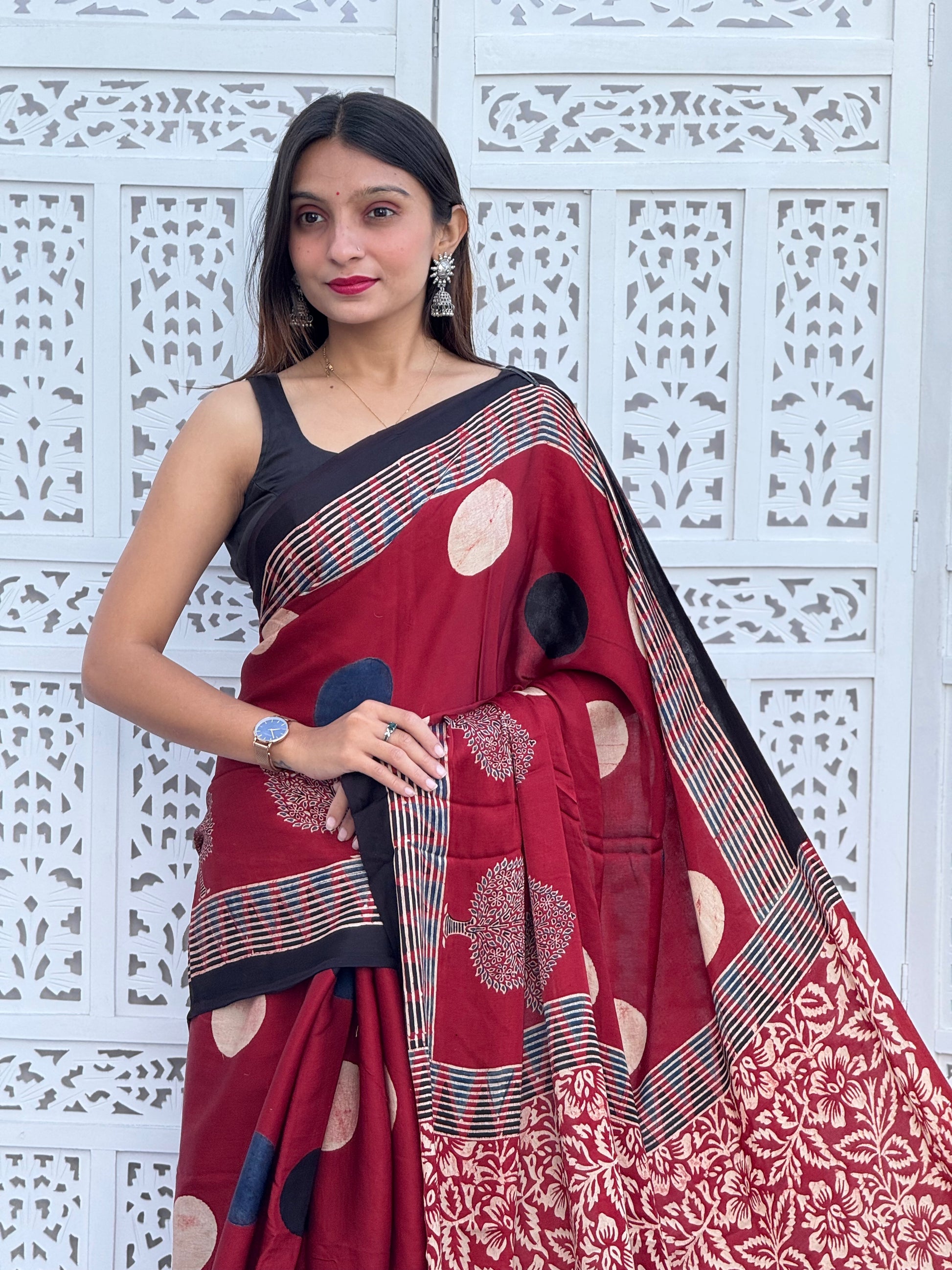 Ajrakh Modal Silk Saree