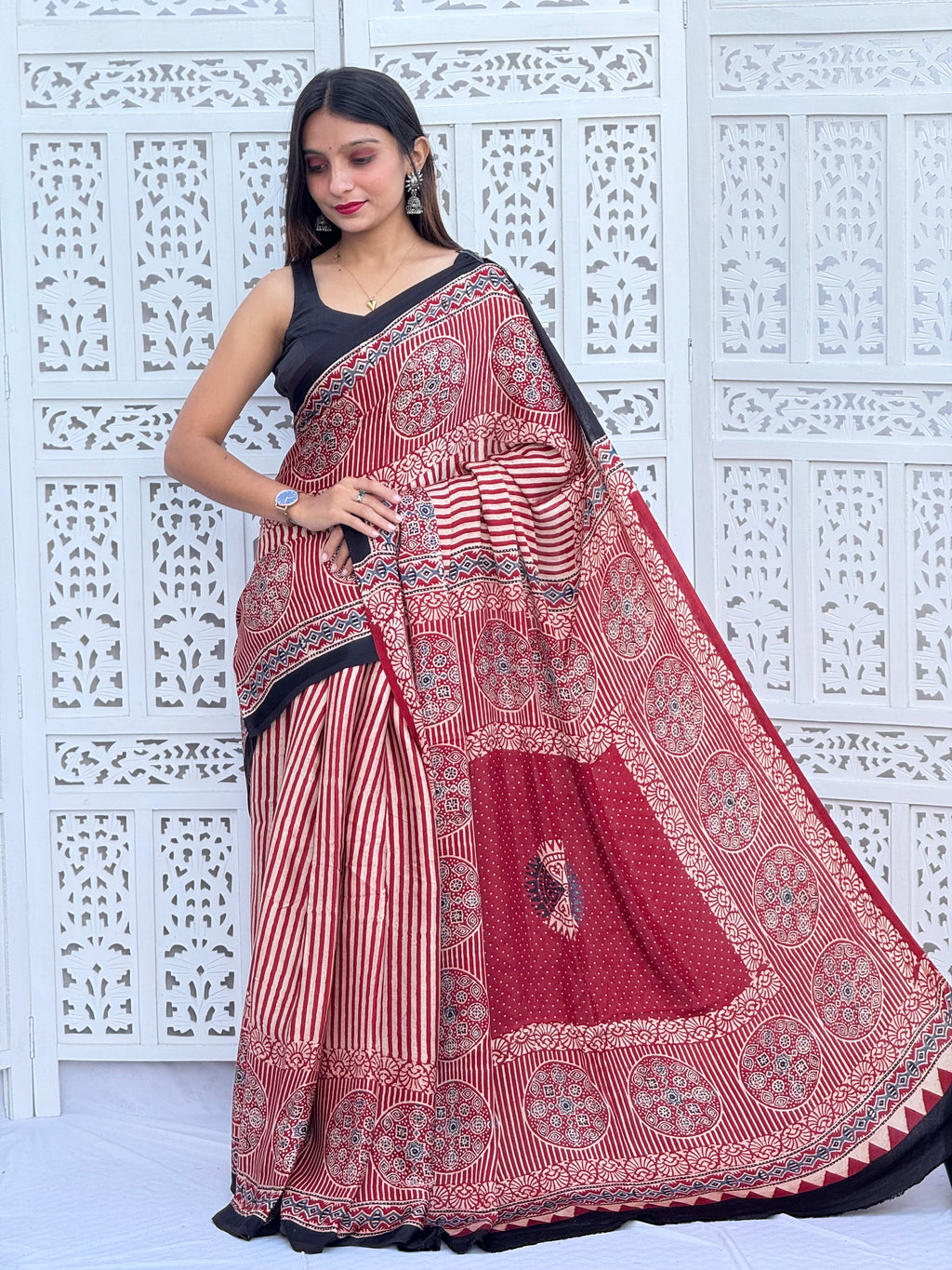 Ajrakh Modal Silk Saree