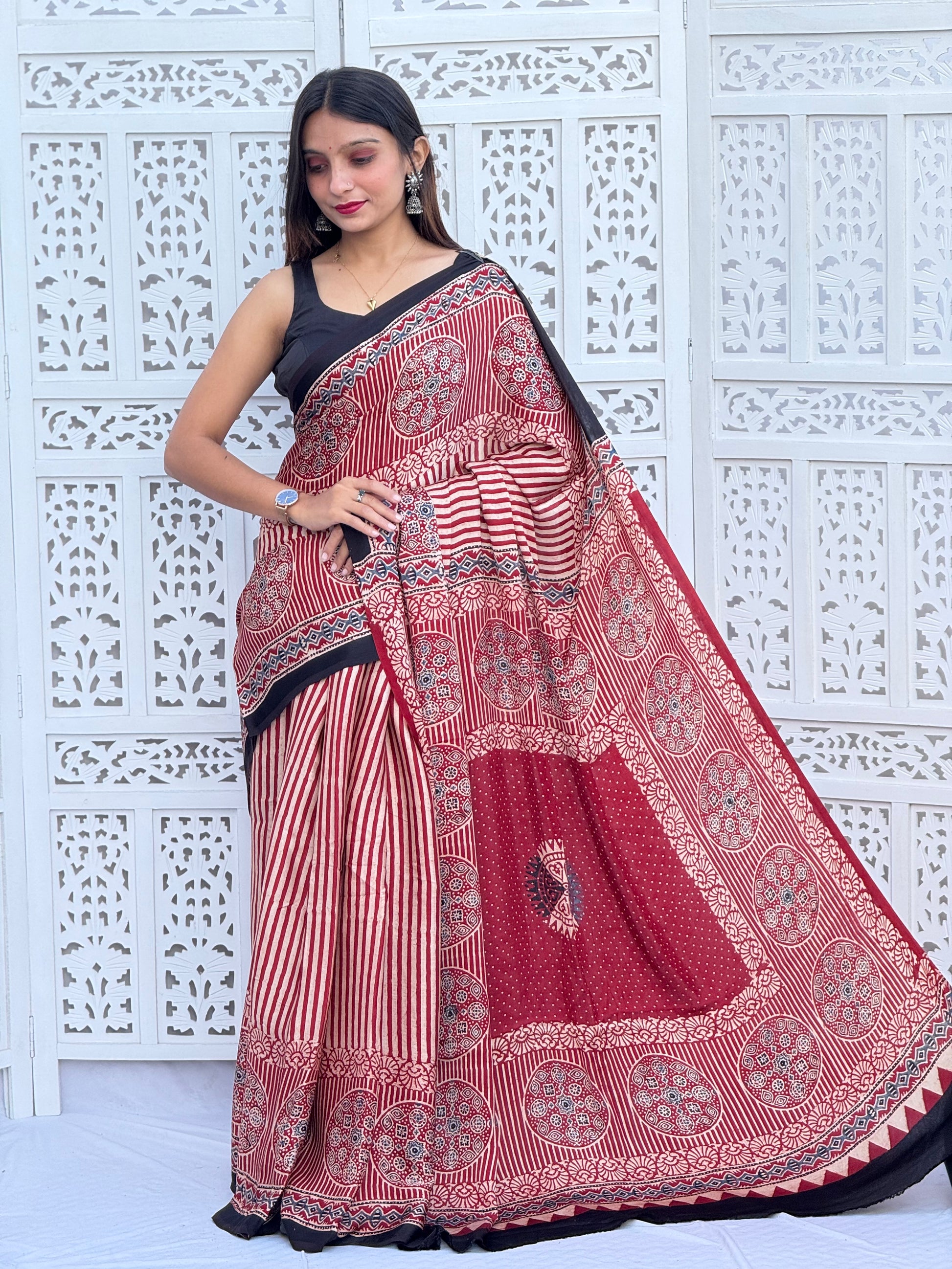 Ajrakh Modal Silk Saree