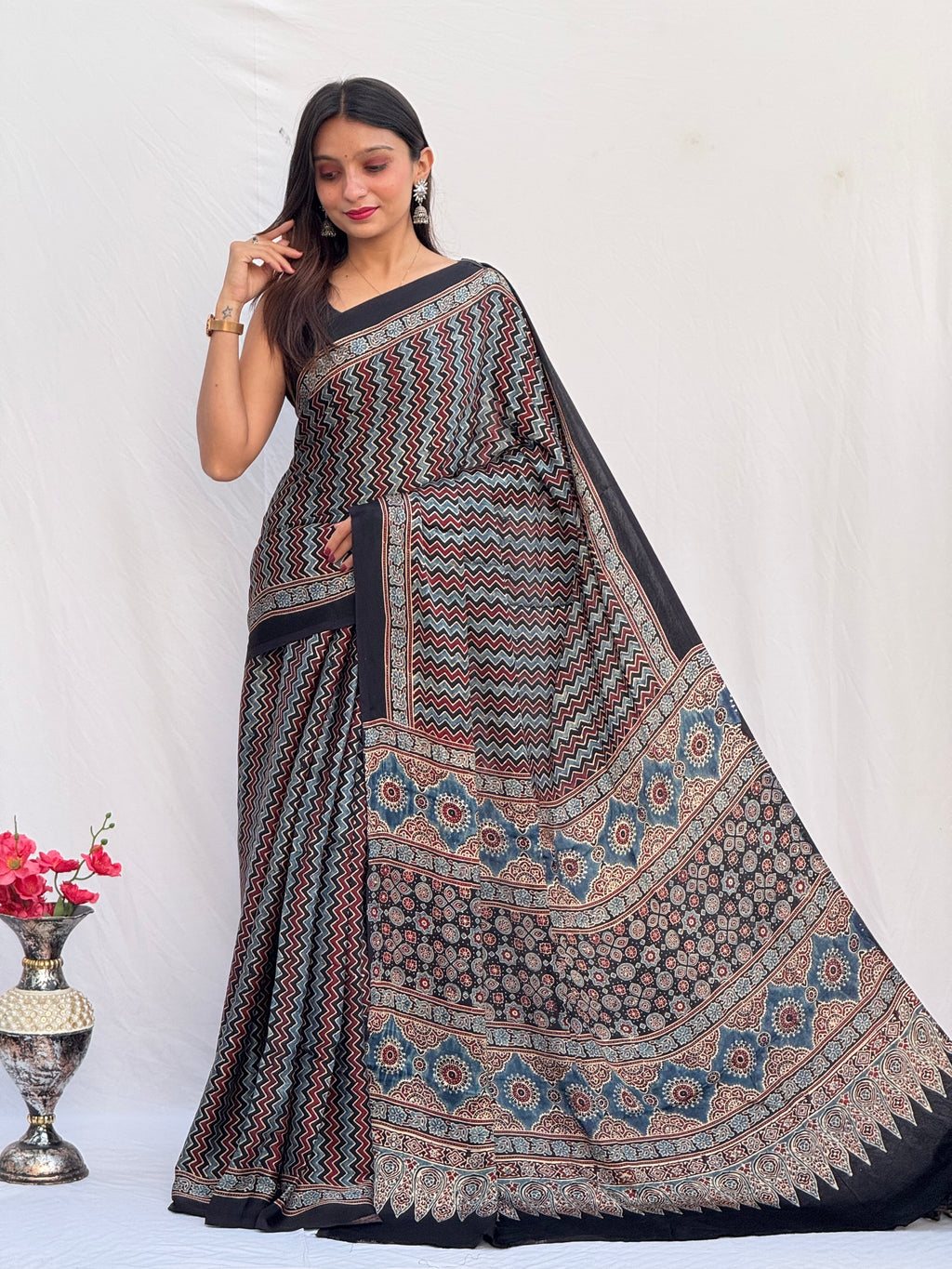 Ajrakh Modal Silk Saree