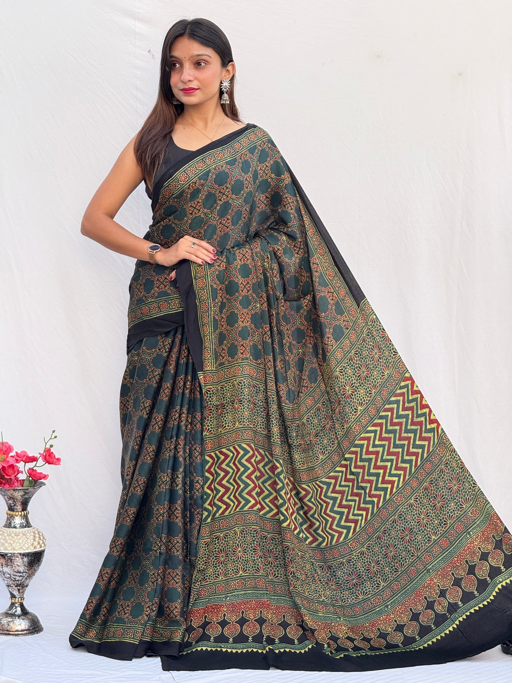 Ajrakh Modal Silk Saree