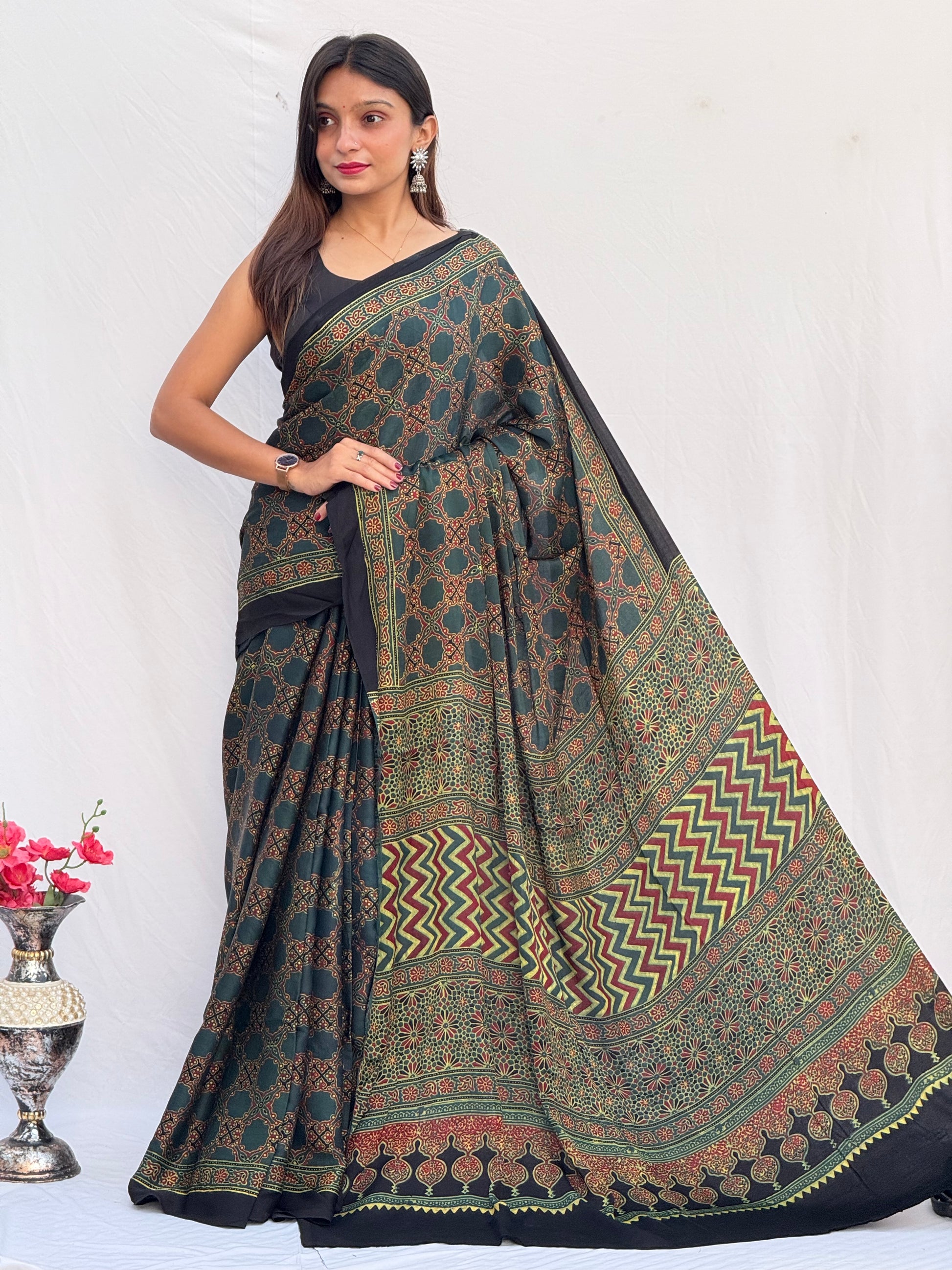 Ajrakh Modal Silk Saree