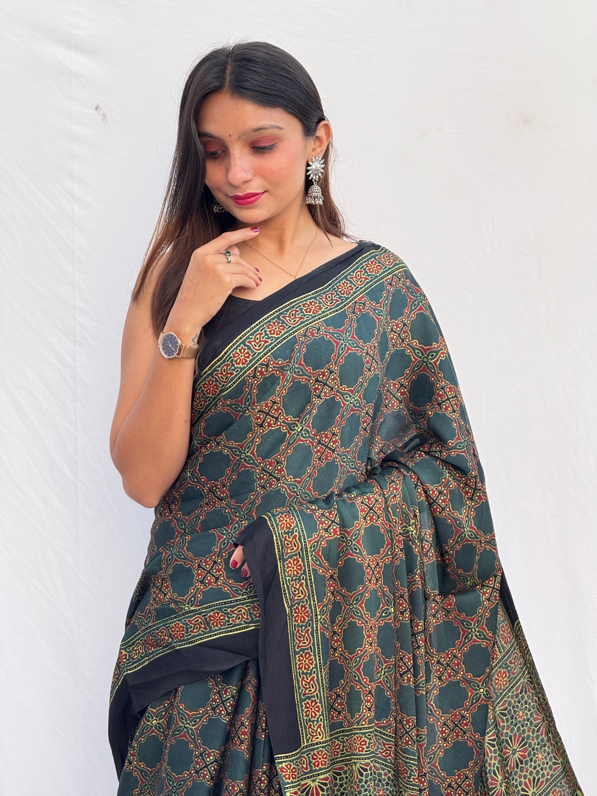 Ajrakh Modal Silk Saree